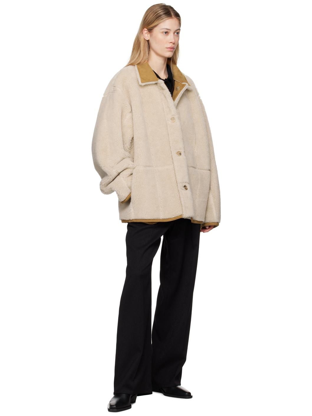 Tan Spread Collar Faux-Shearling Jacket - 5