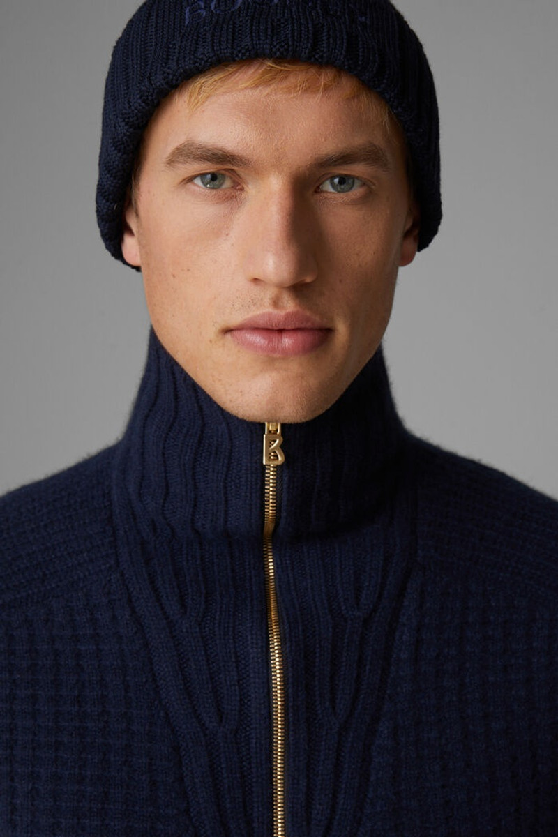 Rey Cashmere half-zipper pullover in Navy blue 4