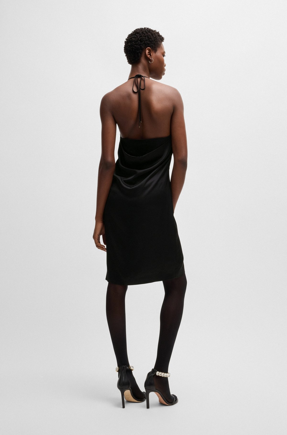 HALTER-STRAP DRESS IN SATIN WITH CRYSTAL TRIM - 4