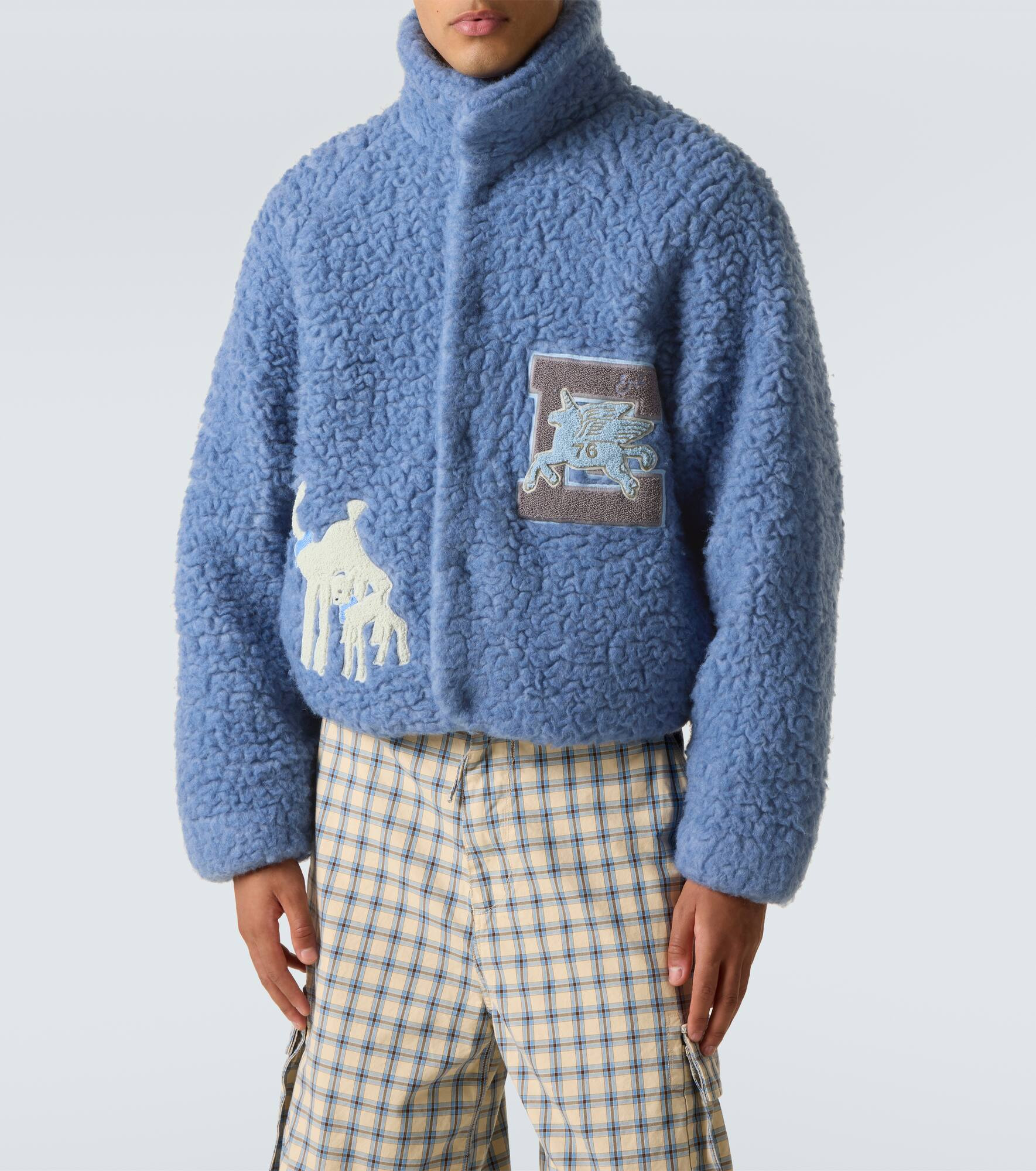 Patch-appliqué wool-blend fleece jacket - 3
