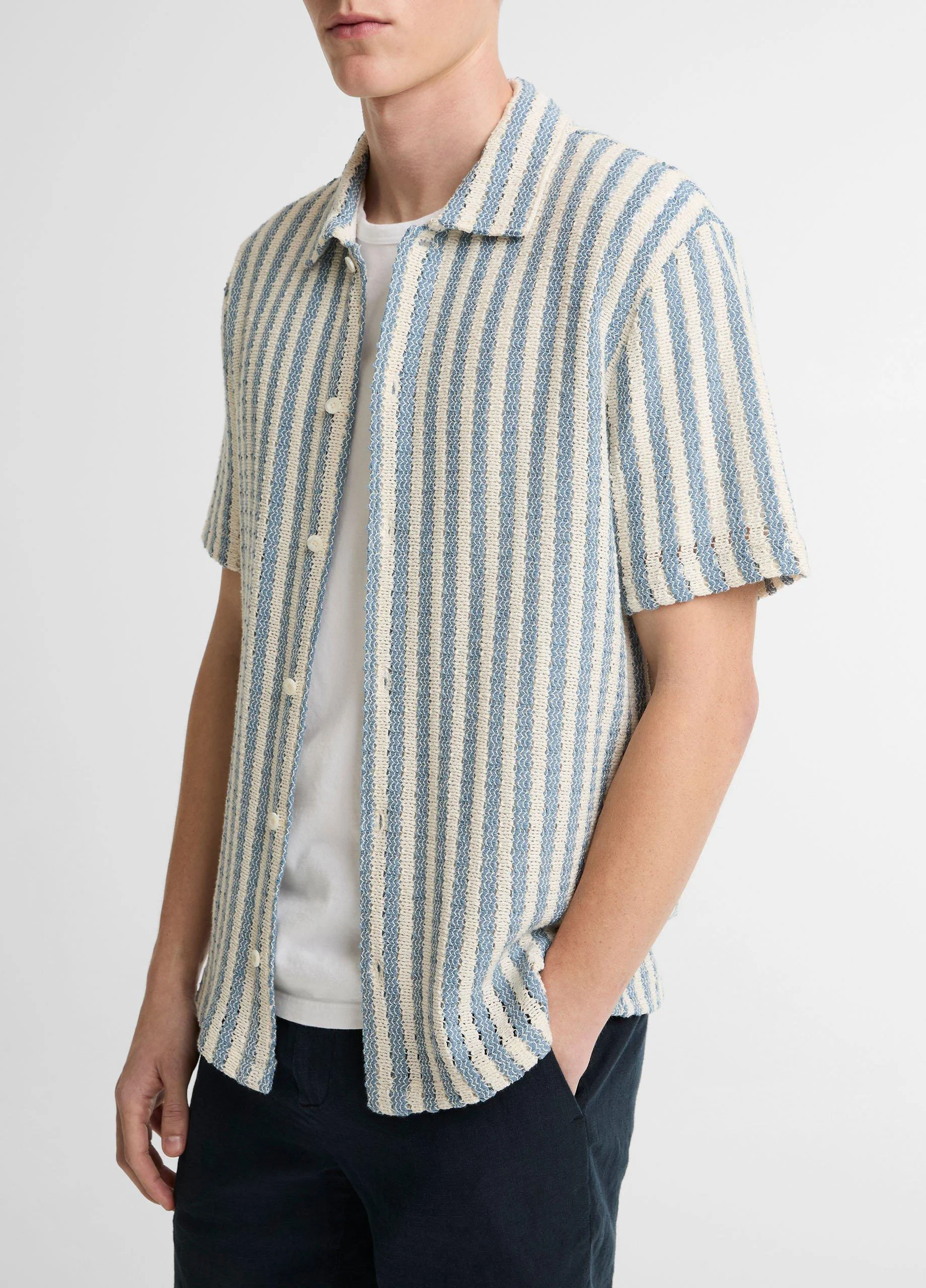 Beach Stripe Italian Cotton-Blend Button-Front Shirt - 1