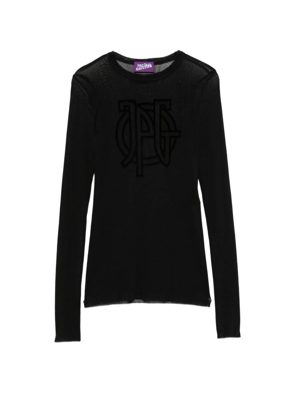 flocked-logo sheer top - 1