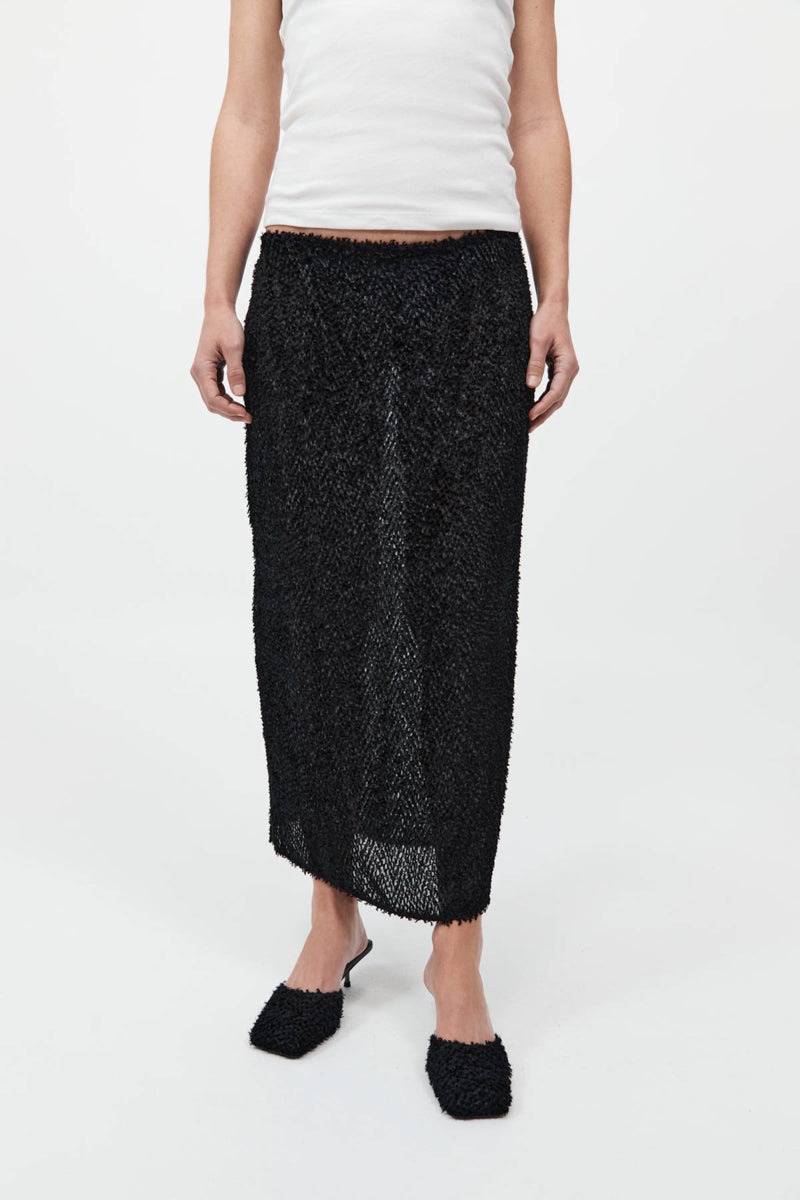 Feathered Silk Skirt - Black - 3