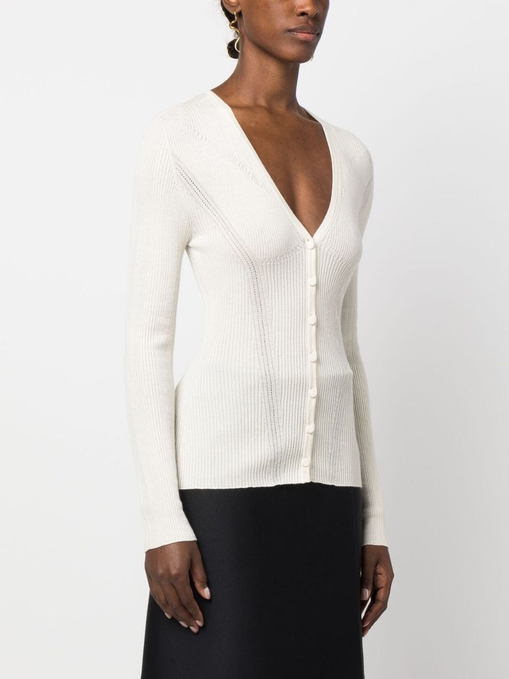 ribbed V-neck cardigan - 3