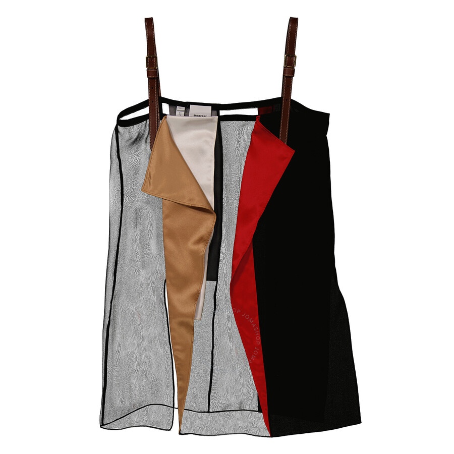 Burberry Black Leather Detail Colour Block Silk Top - 5