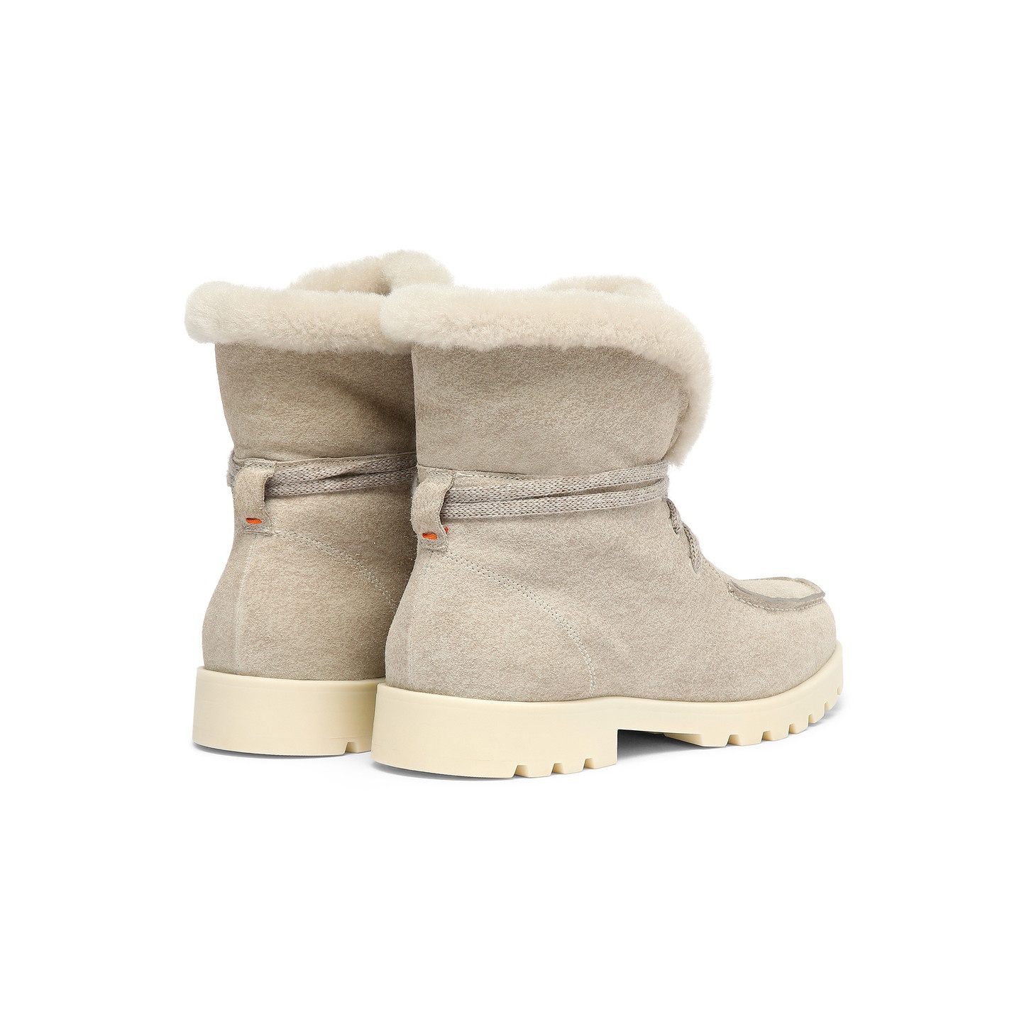 Women's beige suede ankle boot with fur - 4
