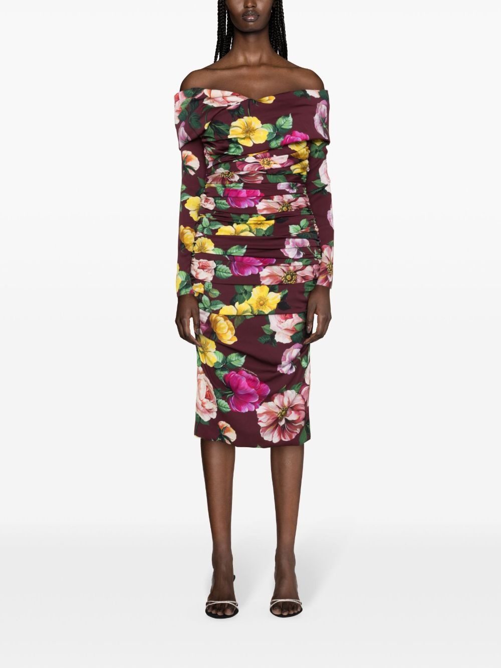 floral-print ruched midi dress - 2