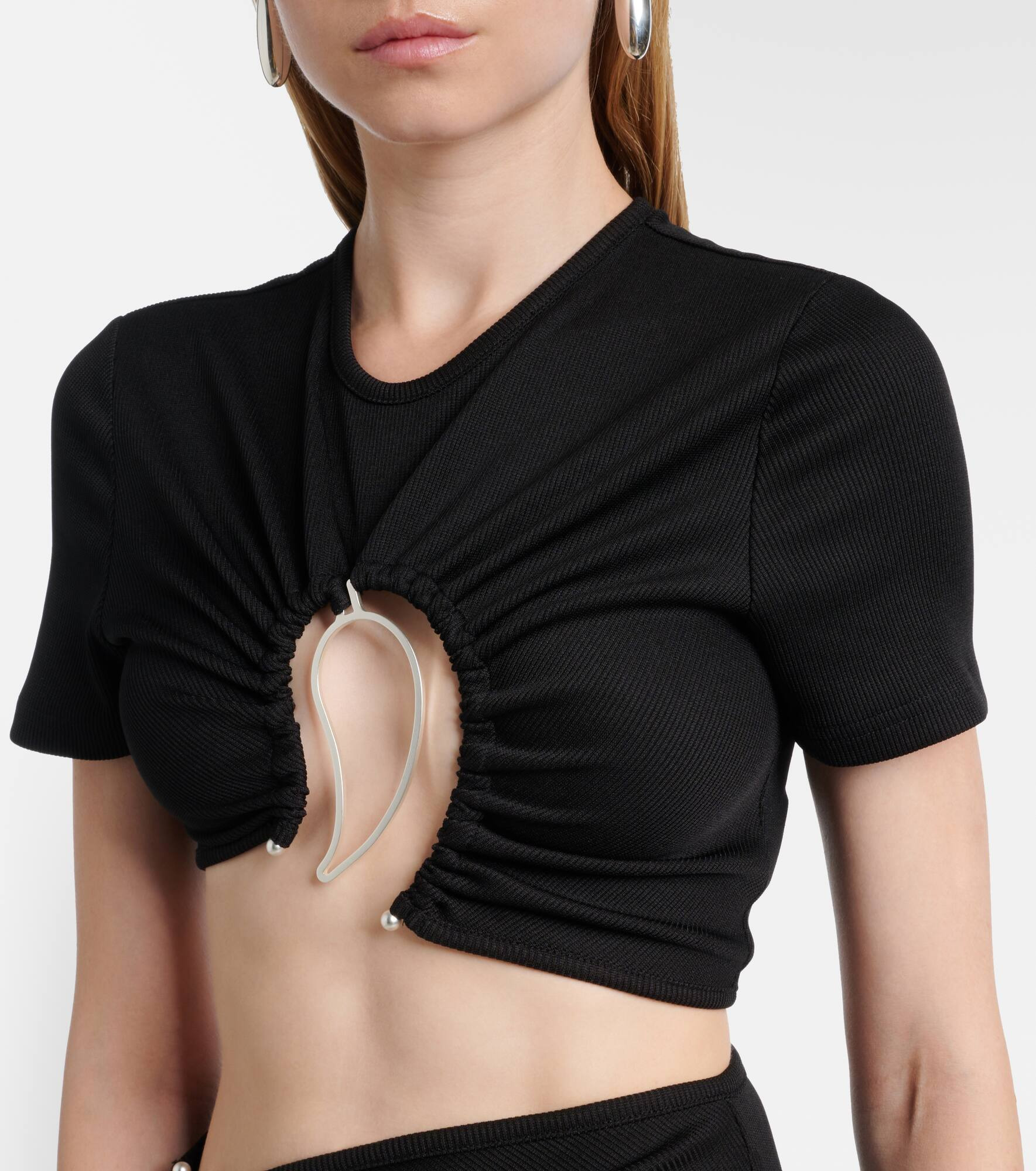 Paisley cropped gathered T-shirt - 4