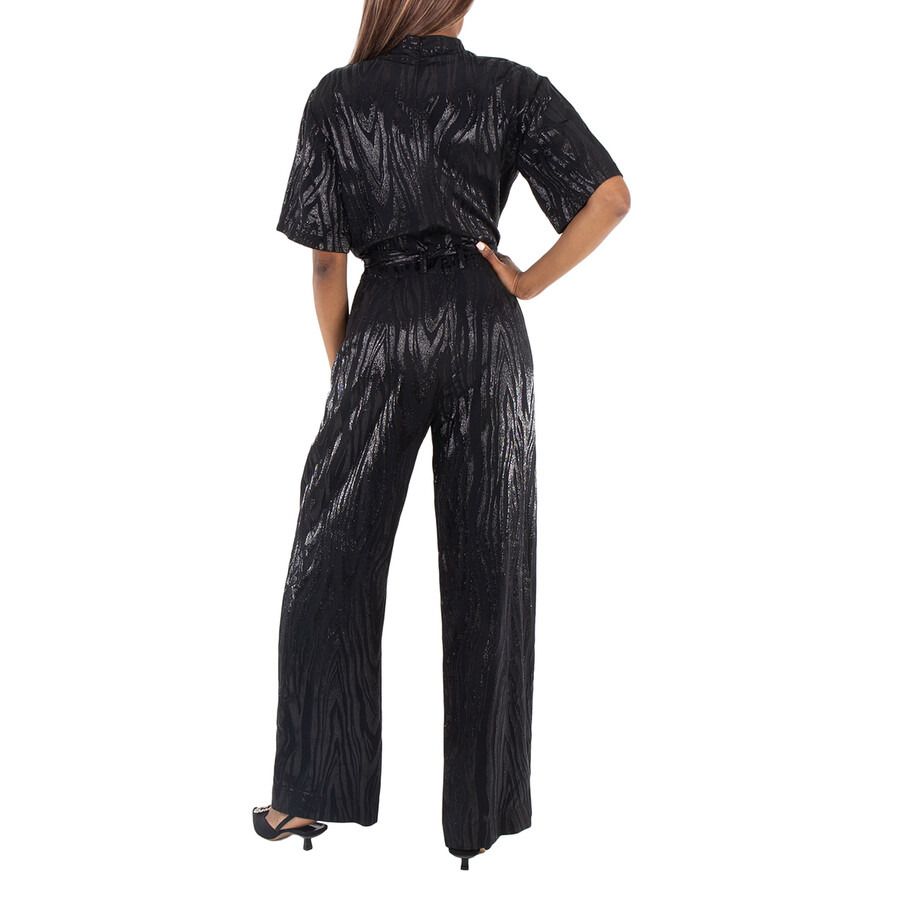 Stella Mccartney Ladies Black Woodgrain Print Lurex Jumpsuit - 6