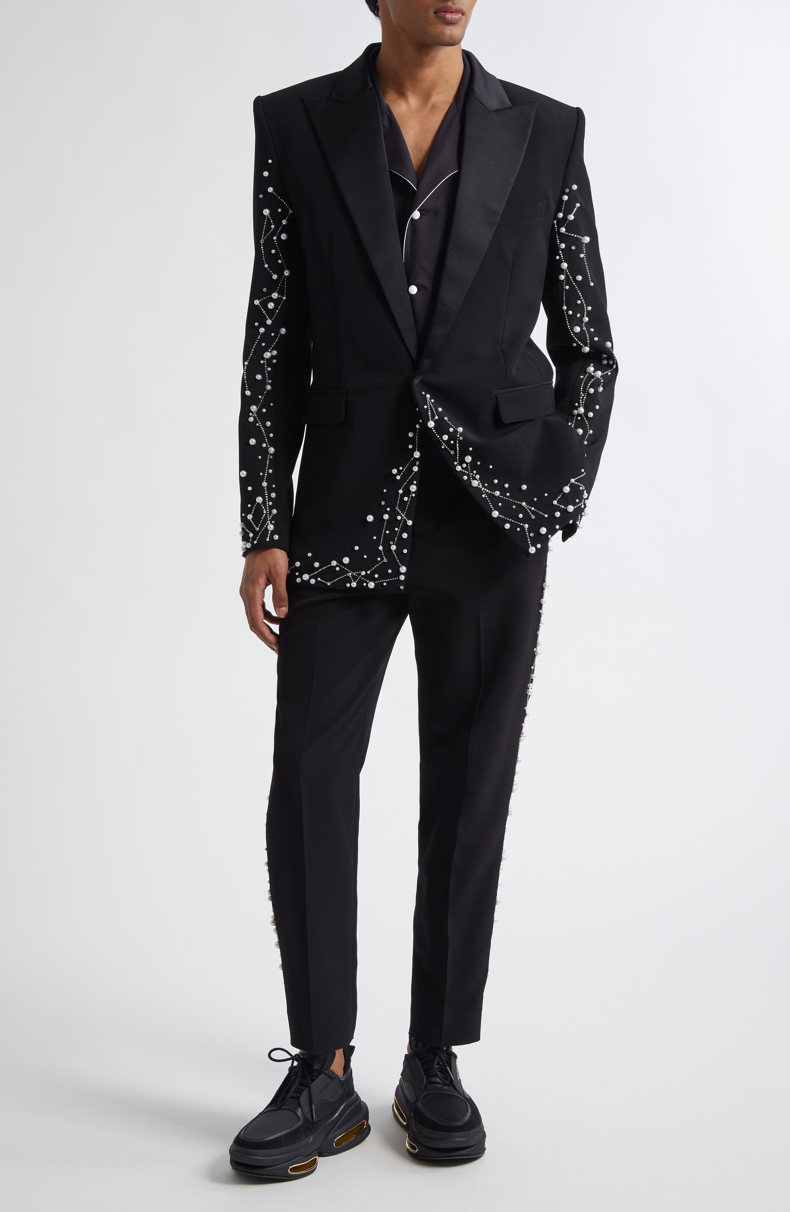 Balmain Faux Pearl & Crystal Constellation Dinner Jacket in Black/Crystal at Nordstrom - 2