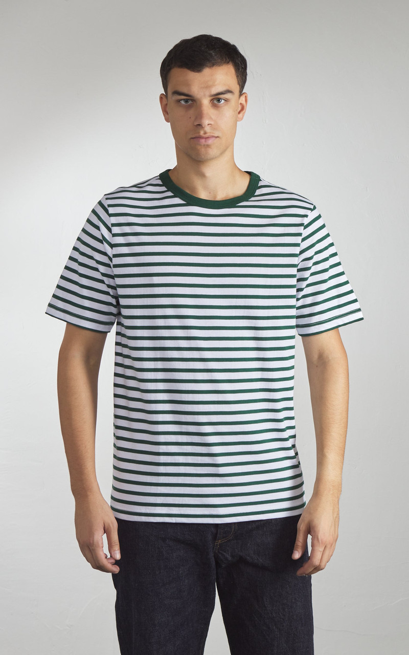 Merz b. Schwanen MERZ B. SCHWANEN 2M14 STRIPED CREW NECK TEE GREEN/WHITE outlook