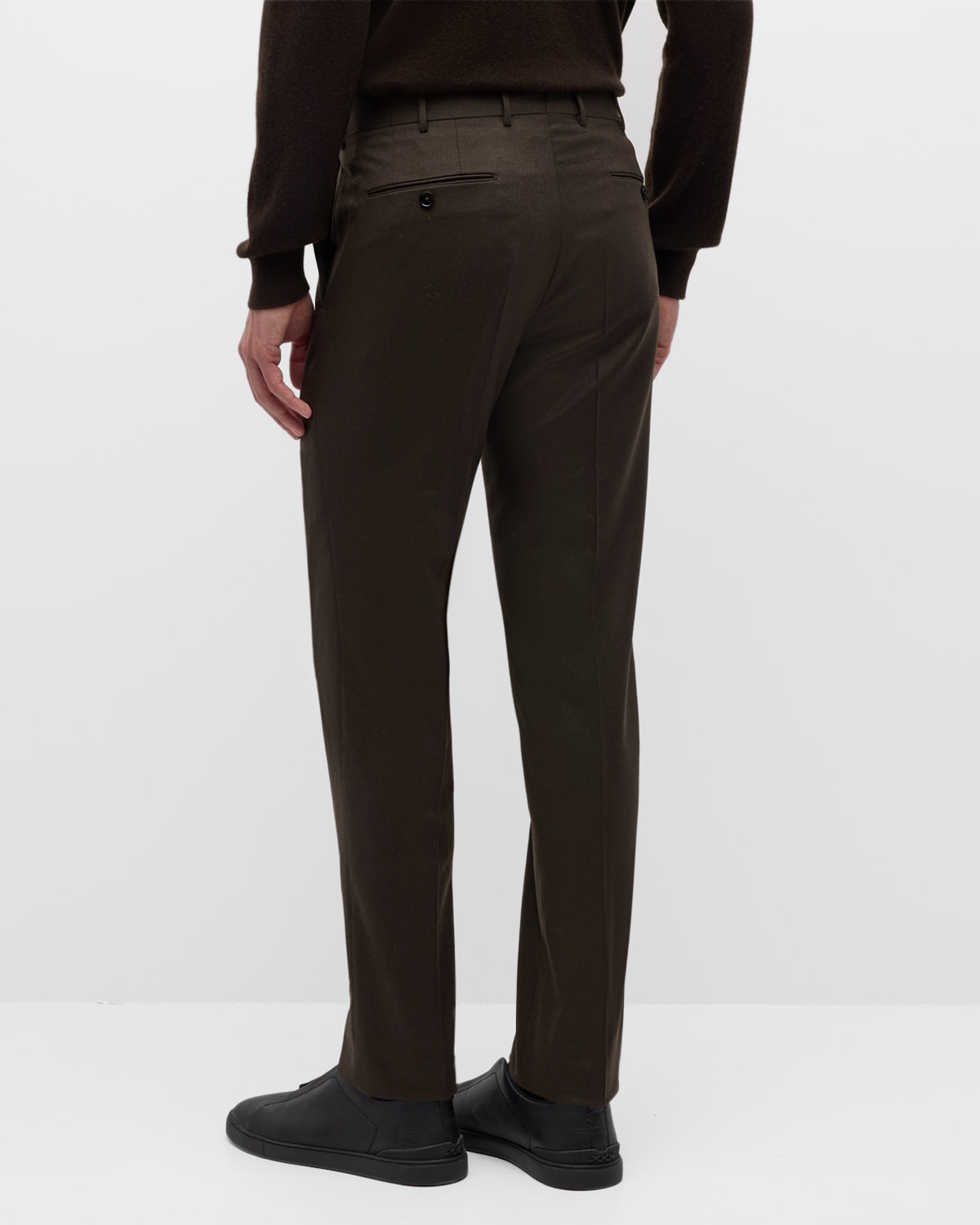 Men's Solid Pure Wool Flat-Front Pants - 3