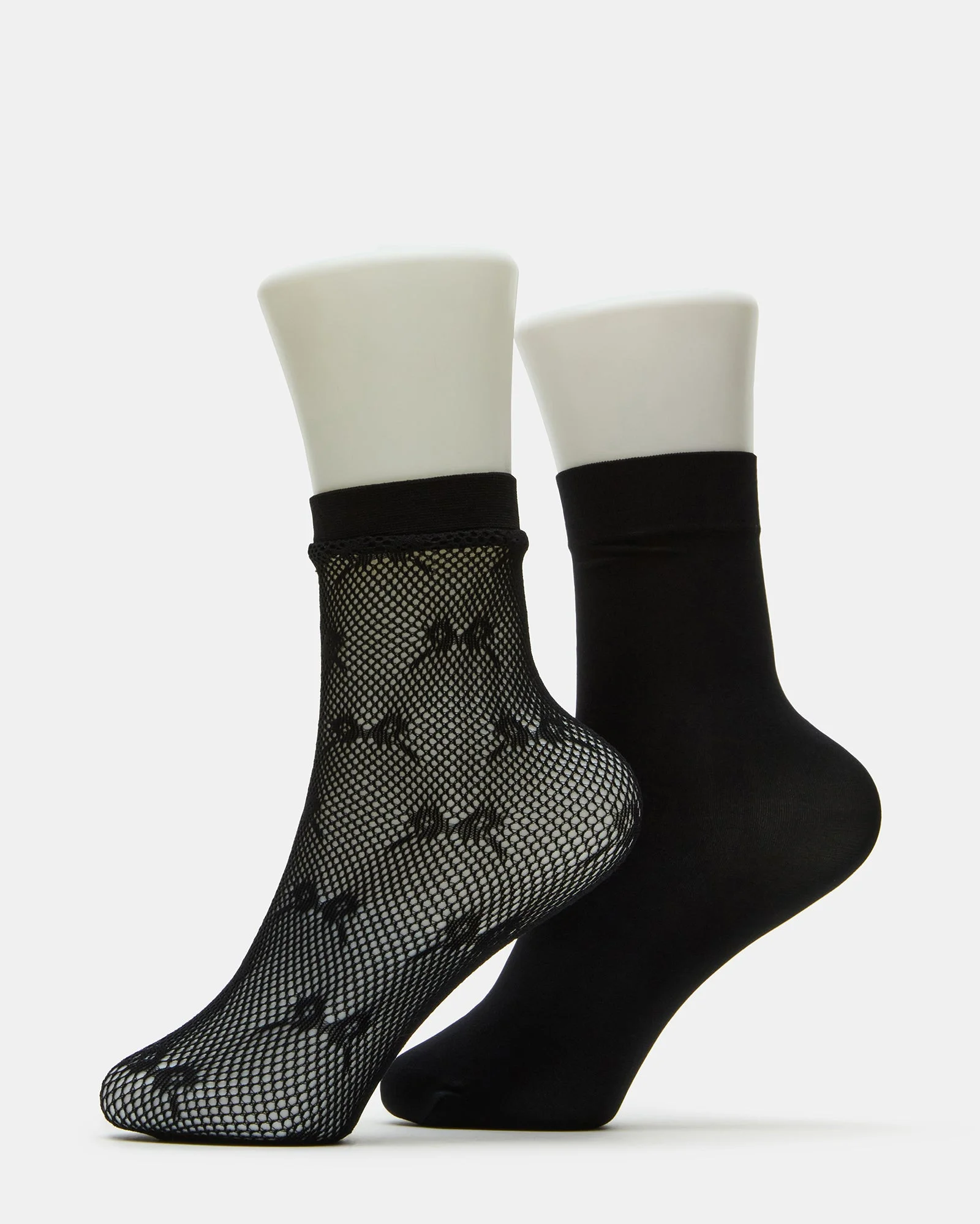2 PACK BOW FISHNET ANKLET SOCKS BLACK - 1
