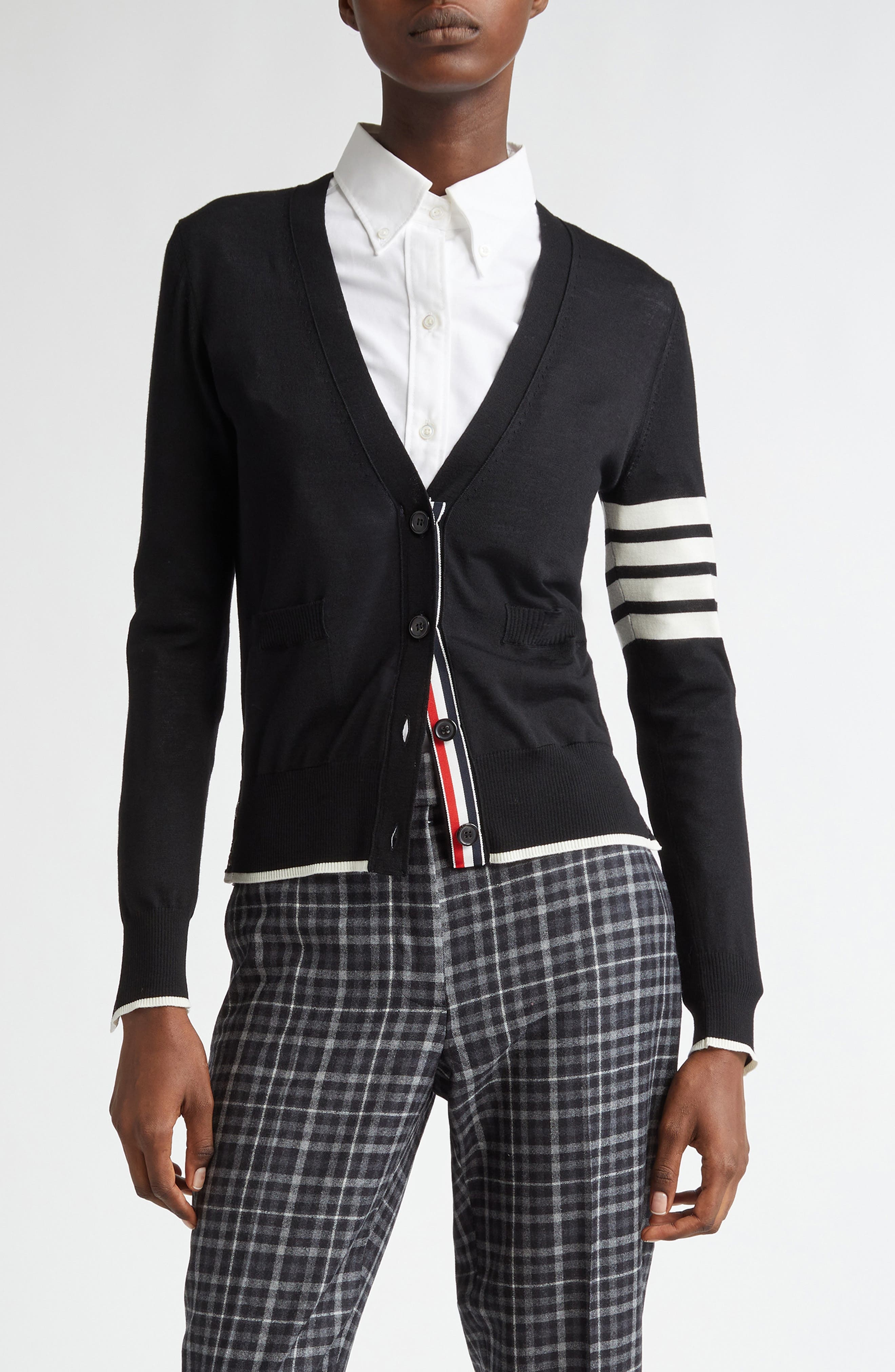 Thom Browne 4-Bar Virgin Wool Cardigan in Black at Nordstrom - 1