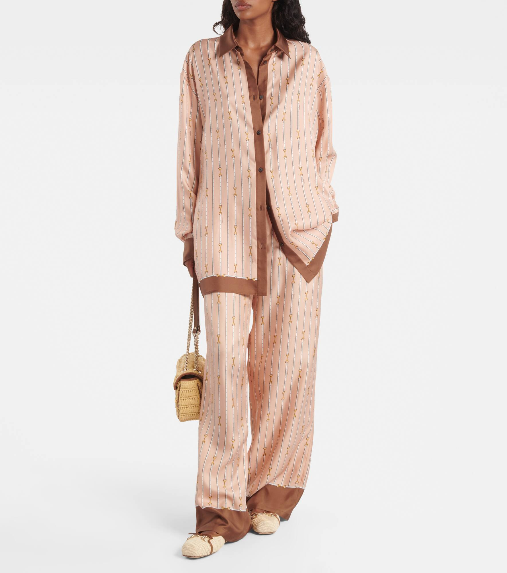 Horsebit high-rise silk palazzo pants - 2