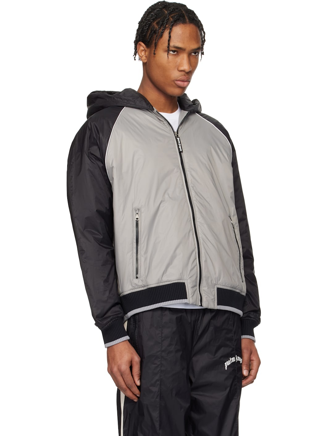 Black & Gray Curved Logo Windbreaker Jacket - 2