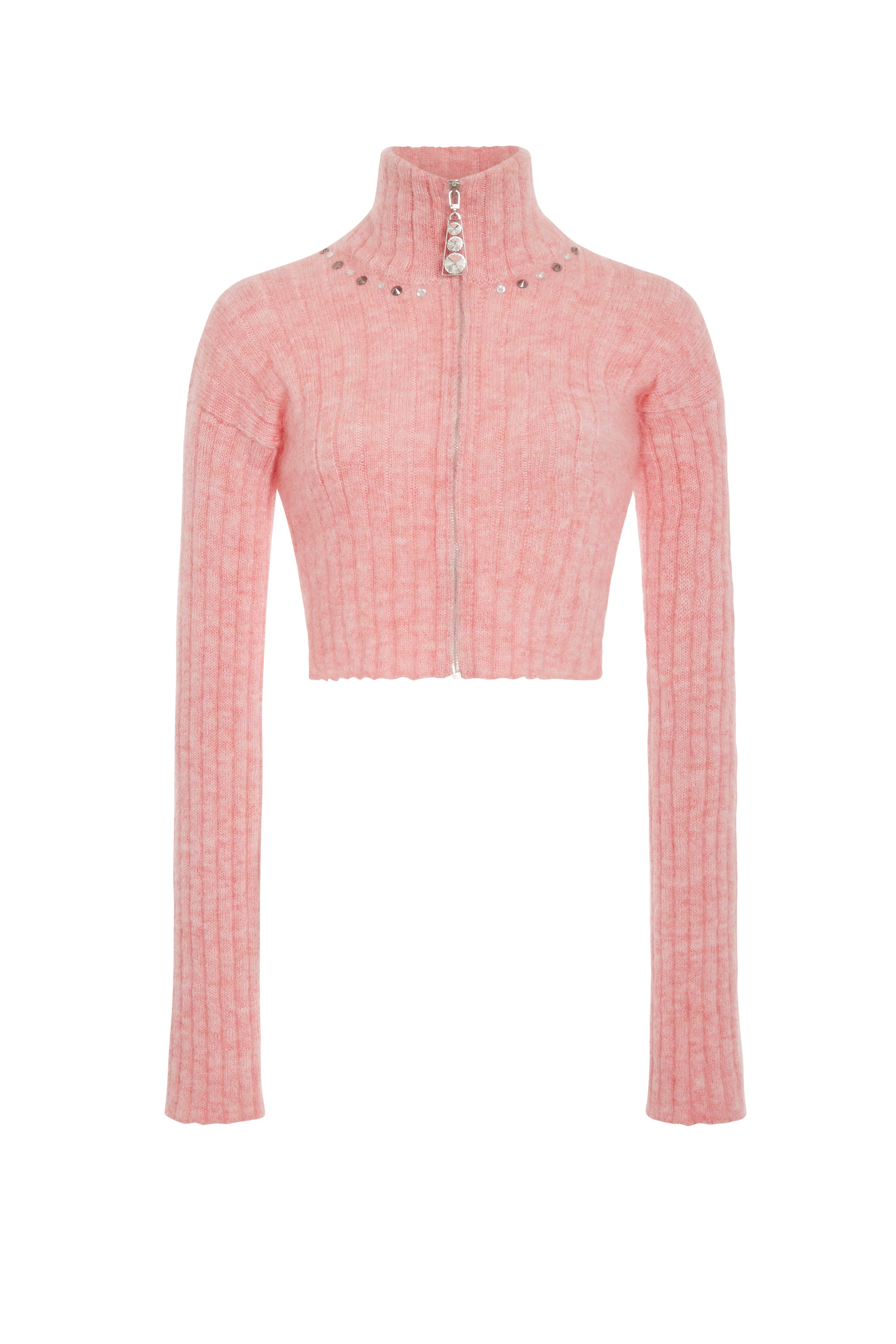 MOHAIR KNITTED CARDIGAN WITH ZIP AND HOTFIX - 1