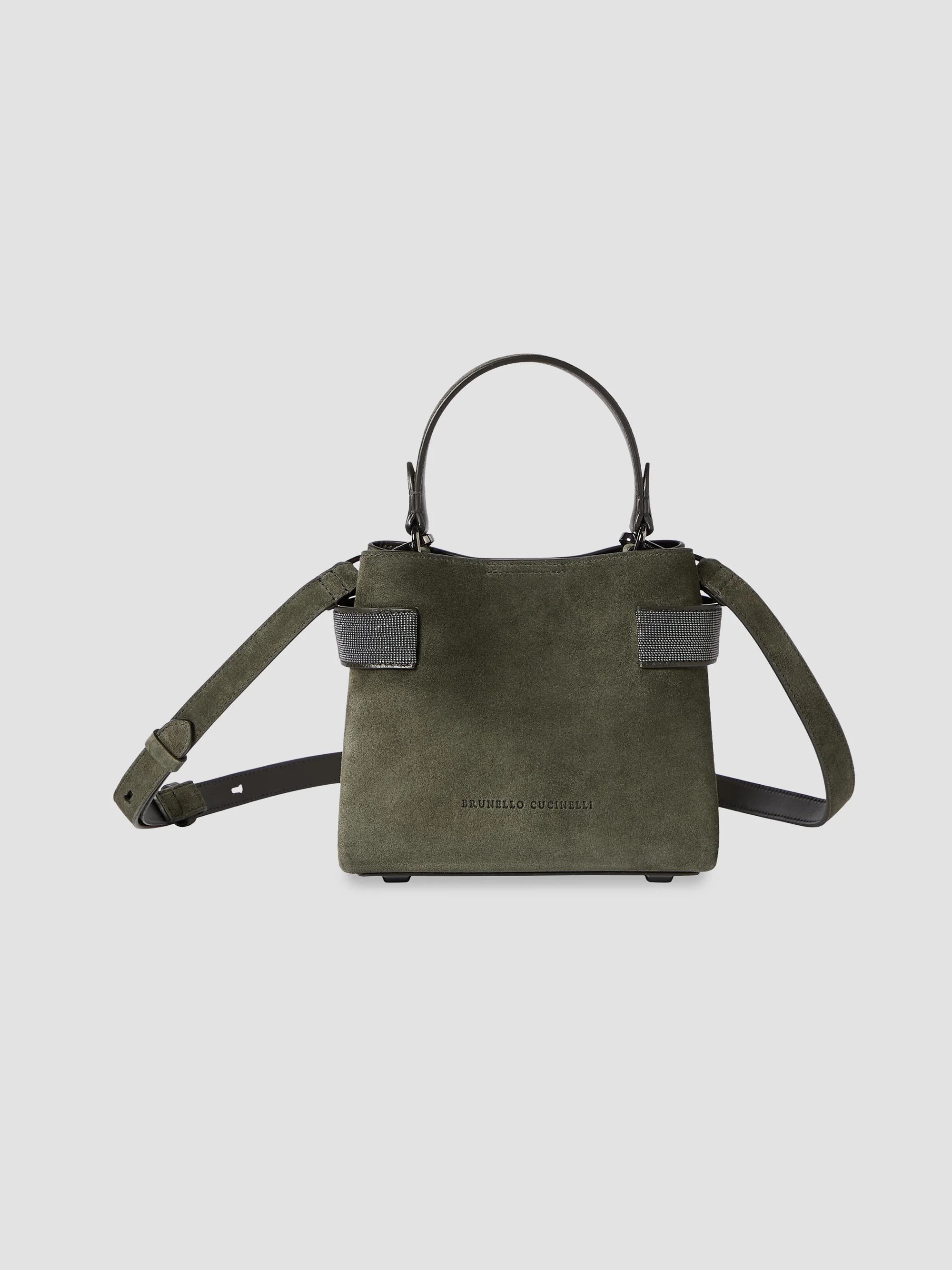 Women's Essence Small Top Handle Bag in Suede with Precious Bands - Green - 1