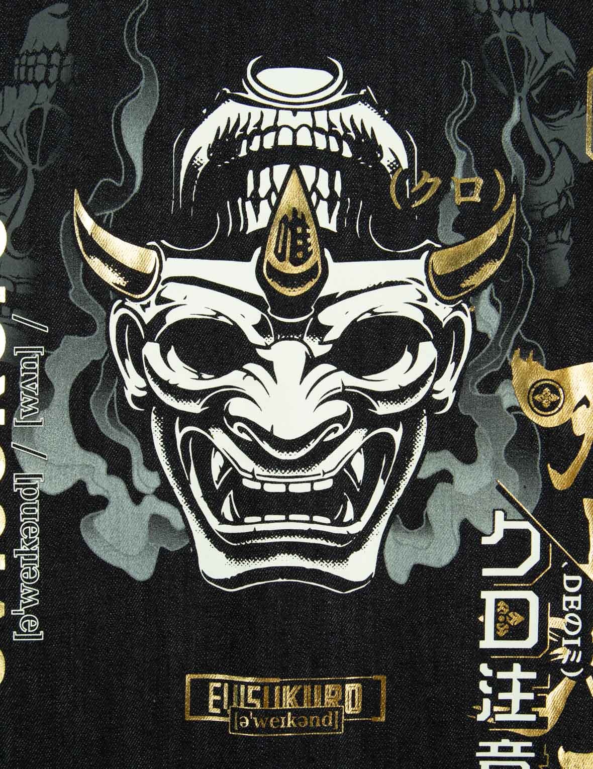 Smoky Hannya Skull Print Denim Shirt - 13