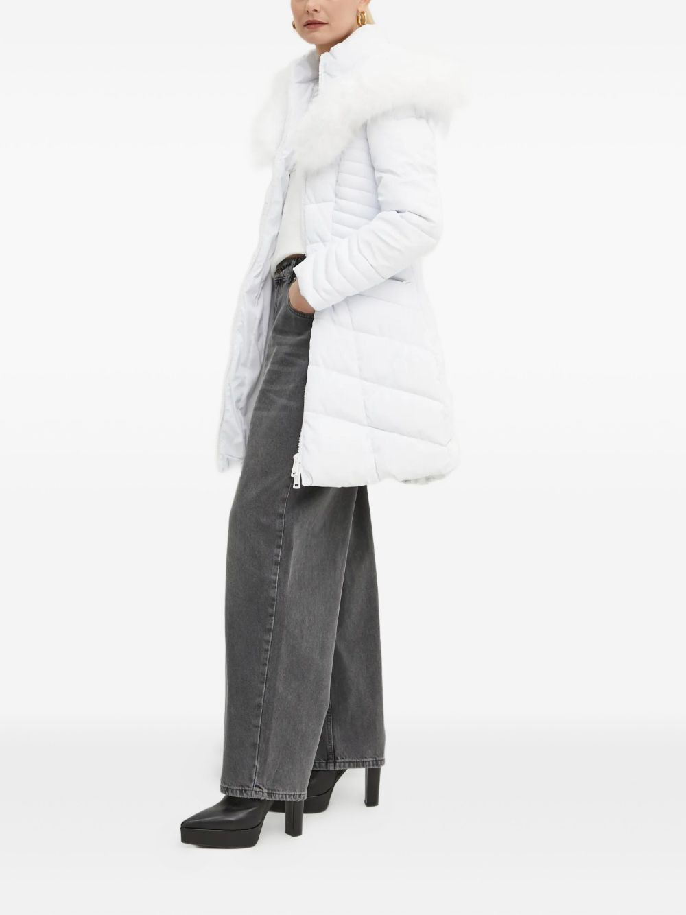 quilted faux-fur coat - 2
