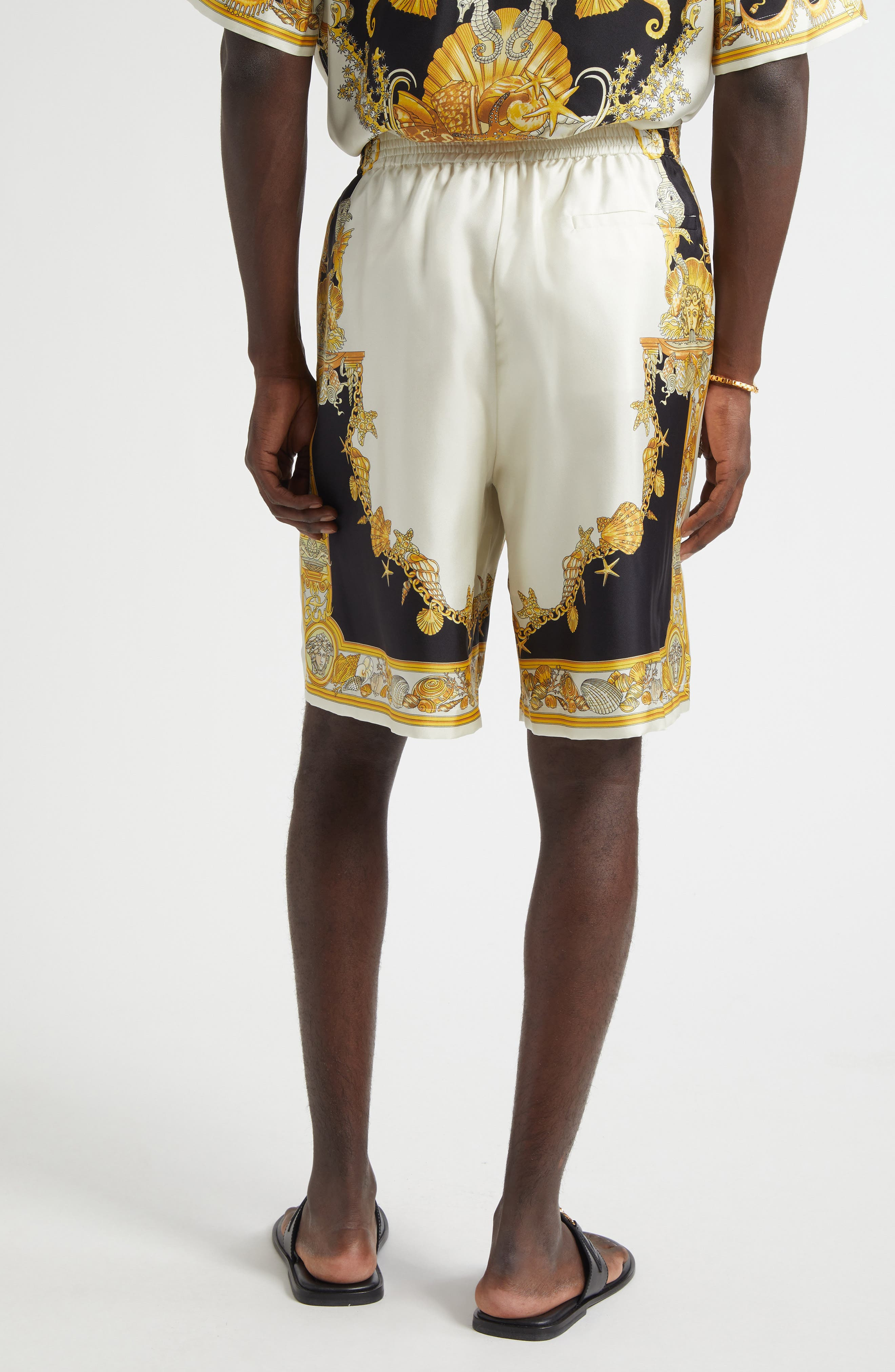 Versace Coral Theatre Silk Shorts in Ivory Black Gold at Nordstrom - 2