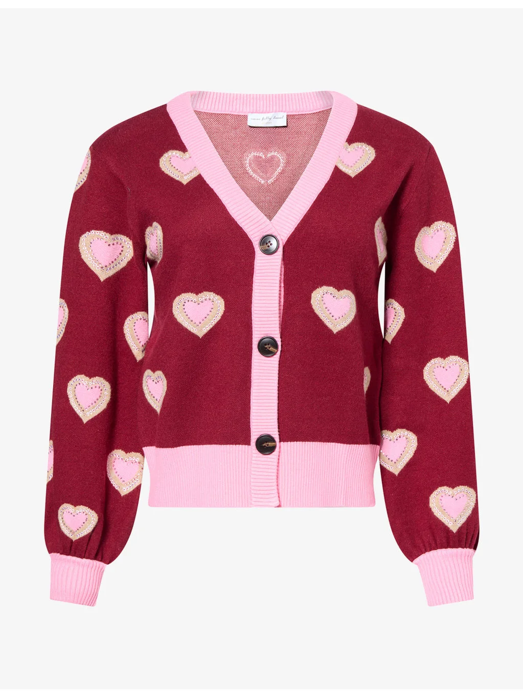 Hearts-Intarsia V-Neck Knitted Cardigan - 1