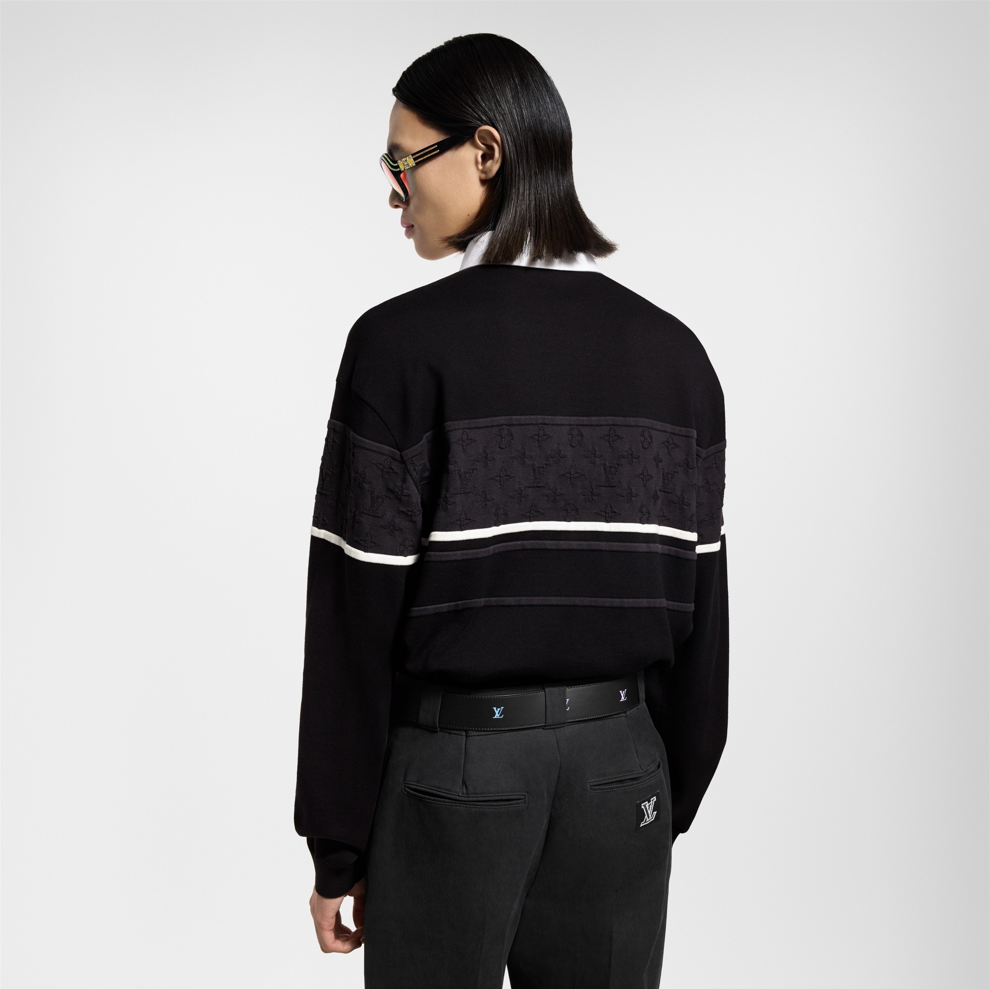 Monogram Jacquard Long-Sleeved Polo Shirt - 5