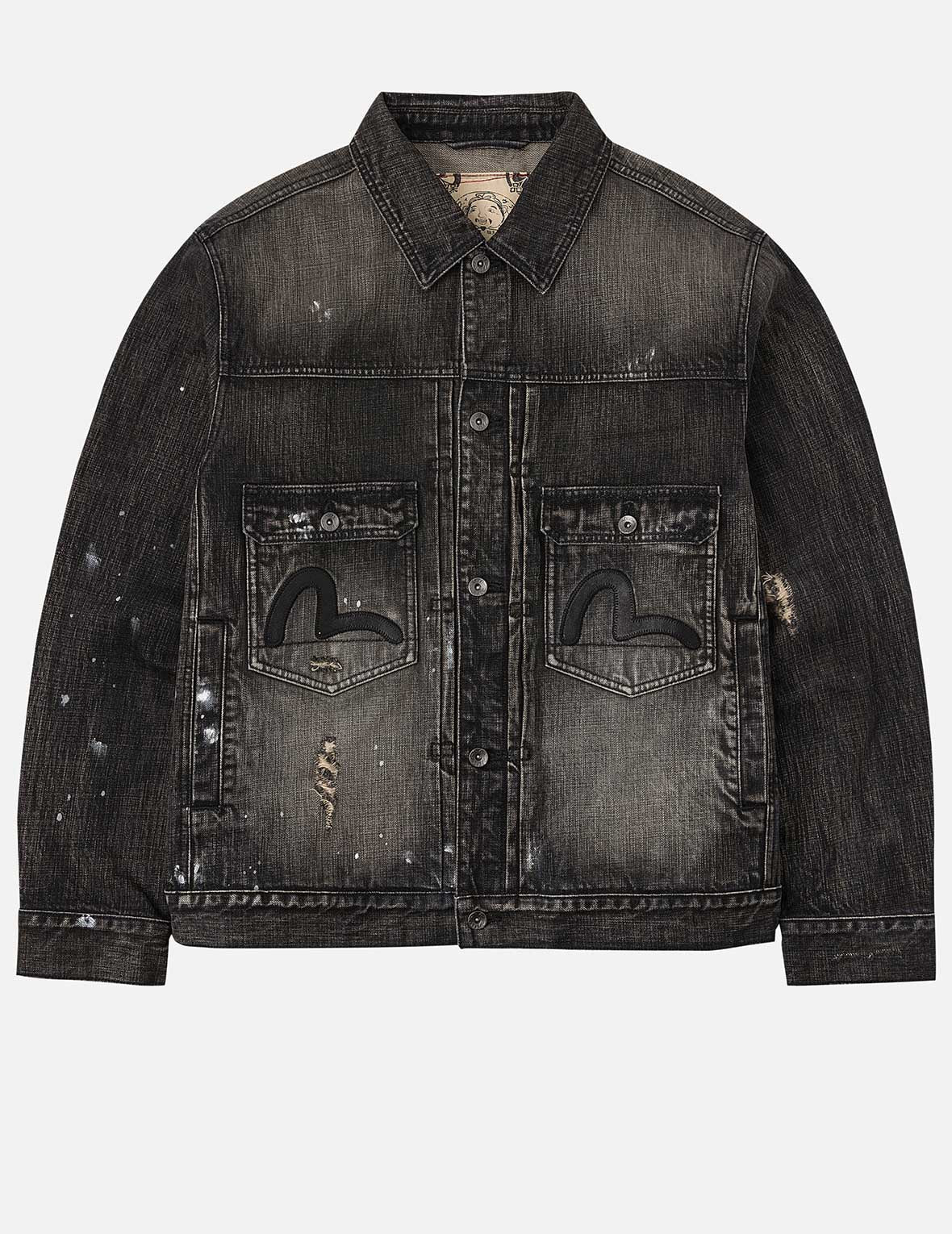 Leather Seagull Appliqué Relax Fit Denim Jacket - 3