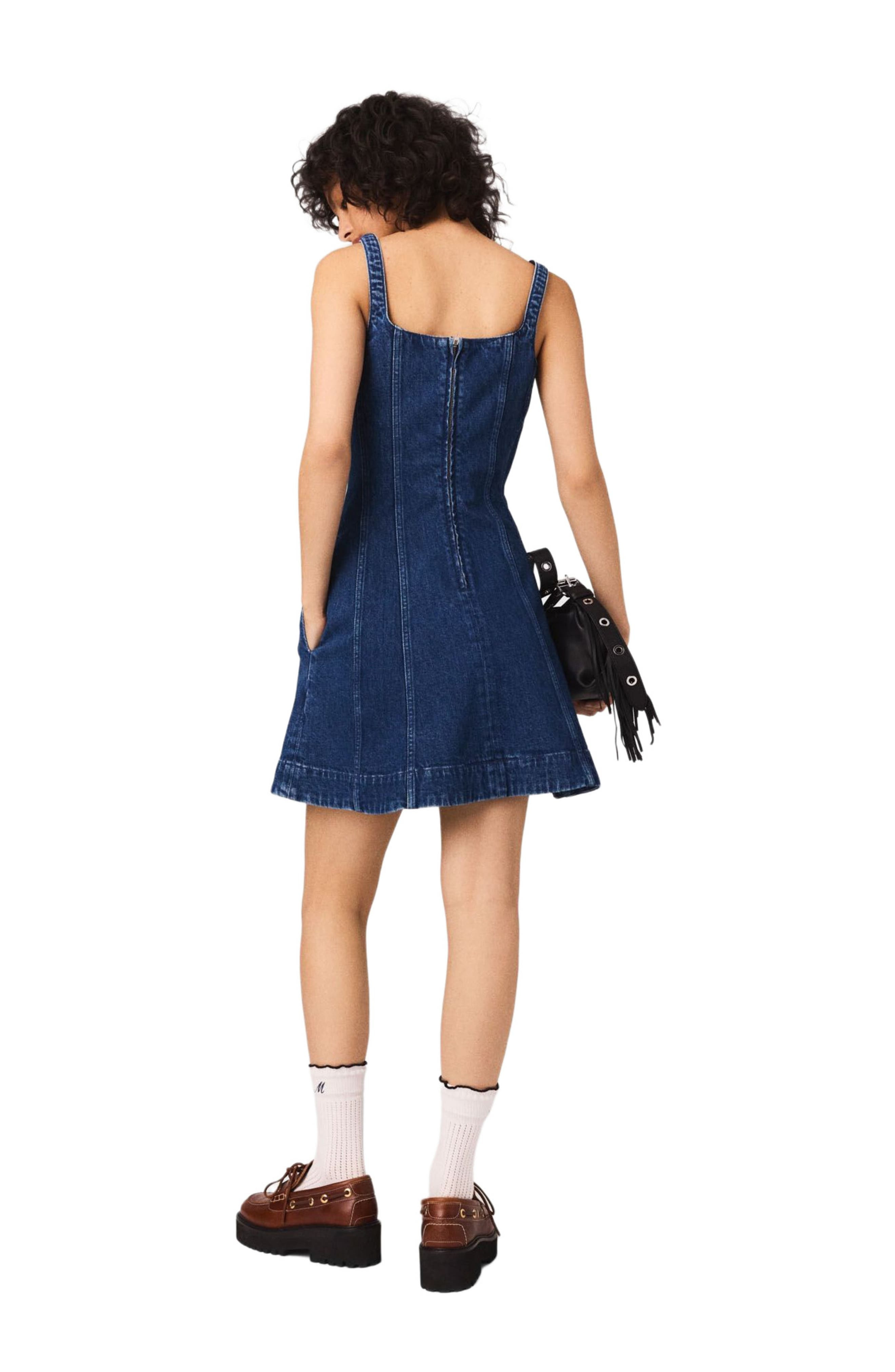 maje Short denim flared dress in Denim Blue at Nordstrom - 3