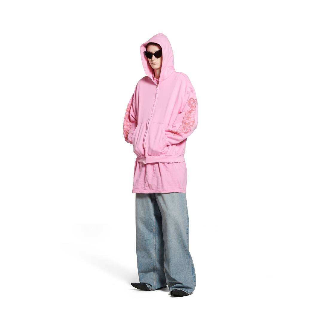 BALENCIAGA Offshore Zip-up Hoodie Medium Fit in Pink