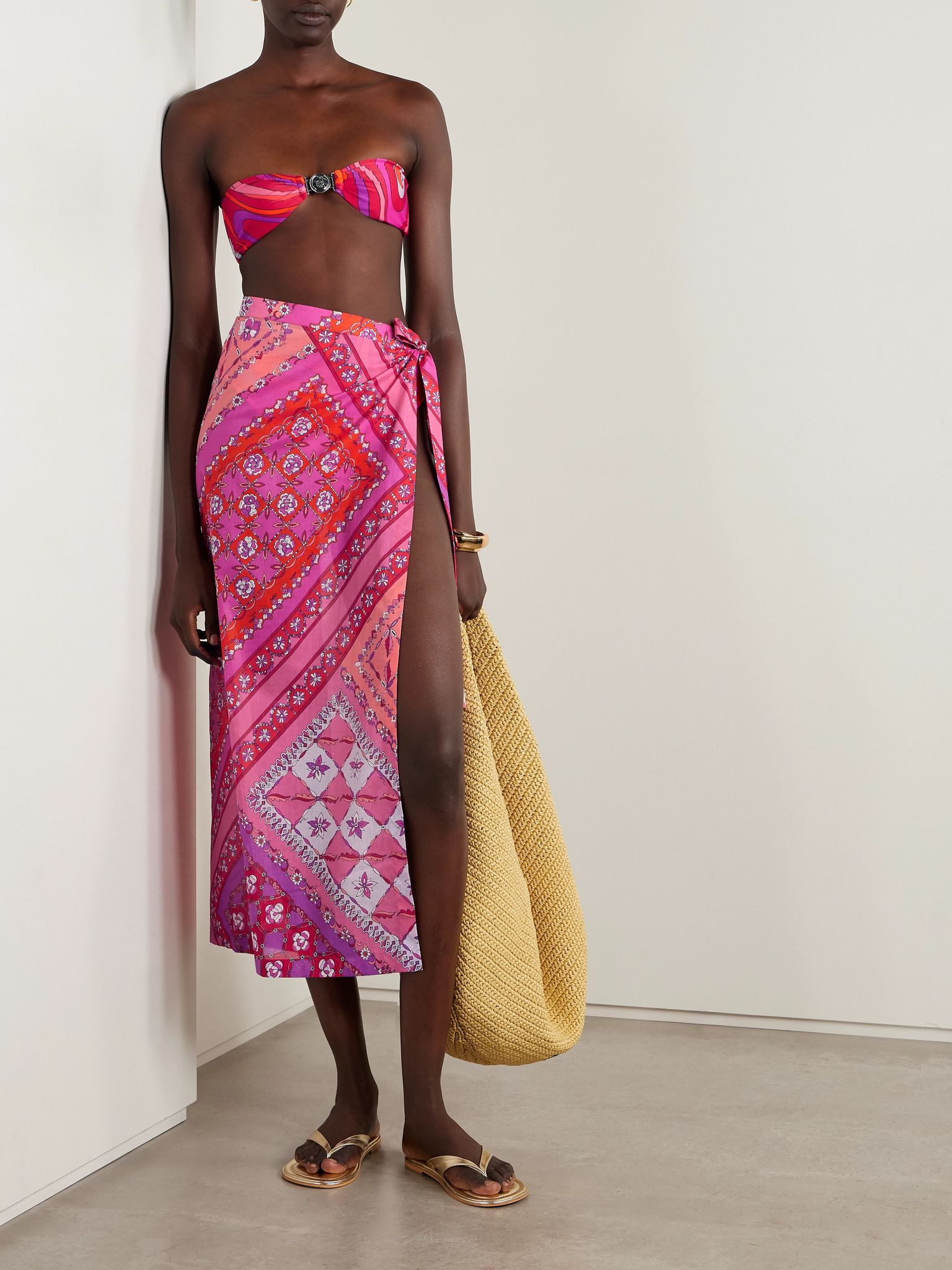 Printed cotton-muslin pareo Fuchsia - 2