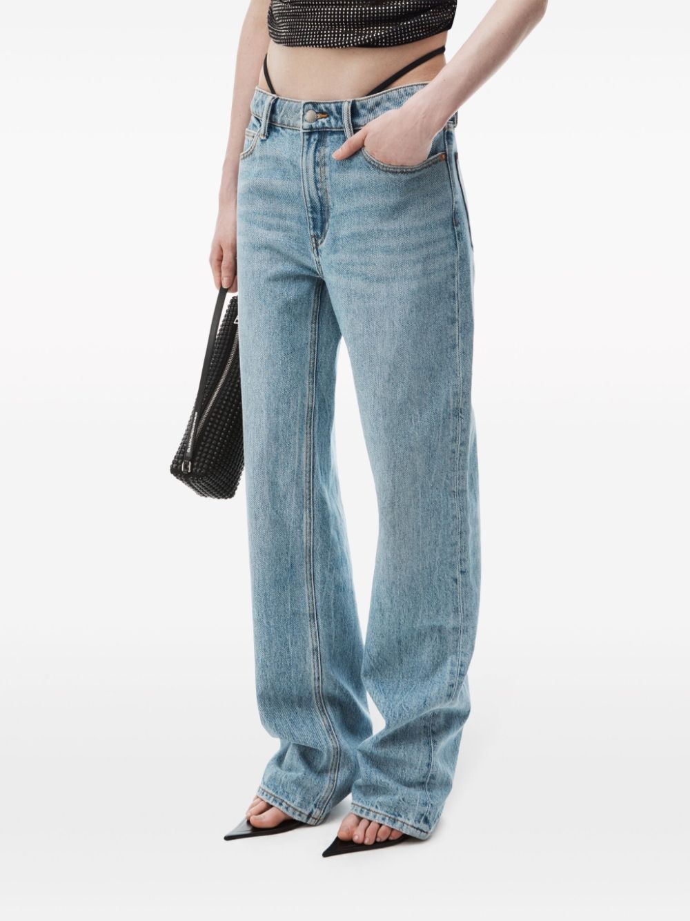 layered straight-leg jeans - 3