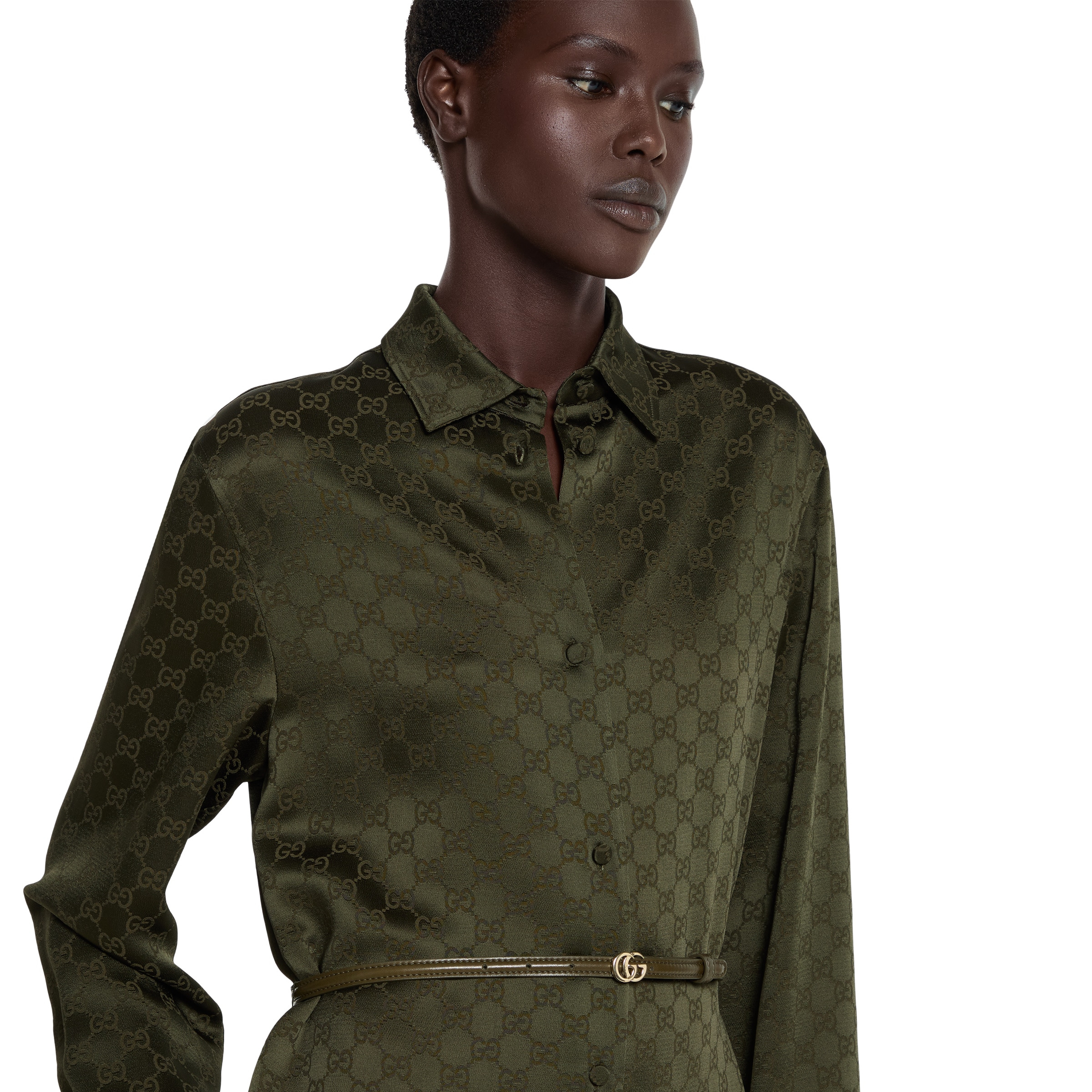 GG satin shirt dress - 5