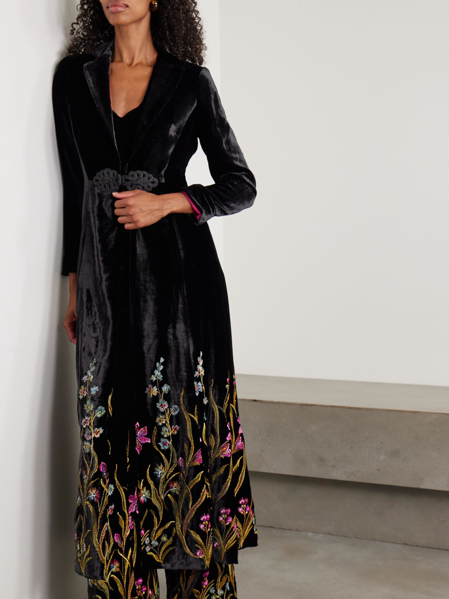 Platino embroidered velvet coat Black - 3