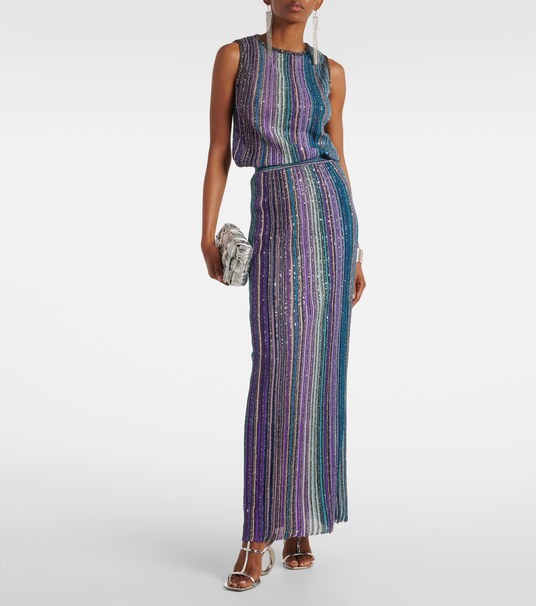 Striped ribbed-knit lamé maxi skirt - 2