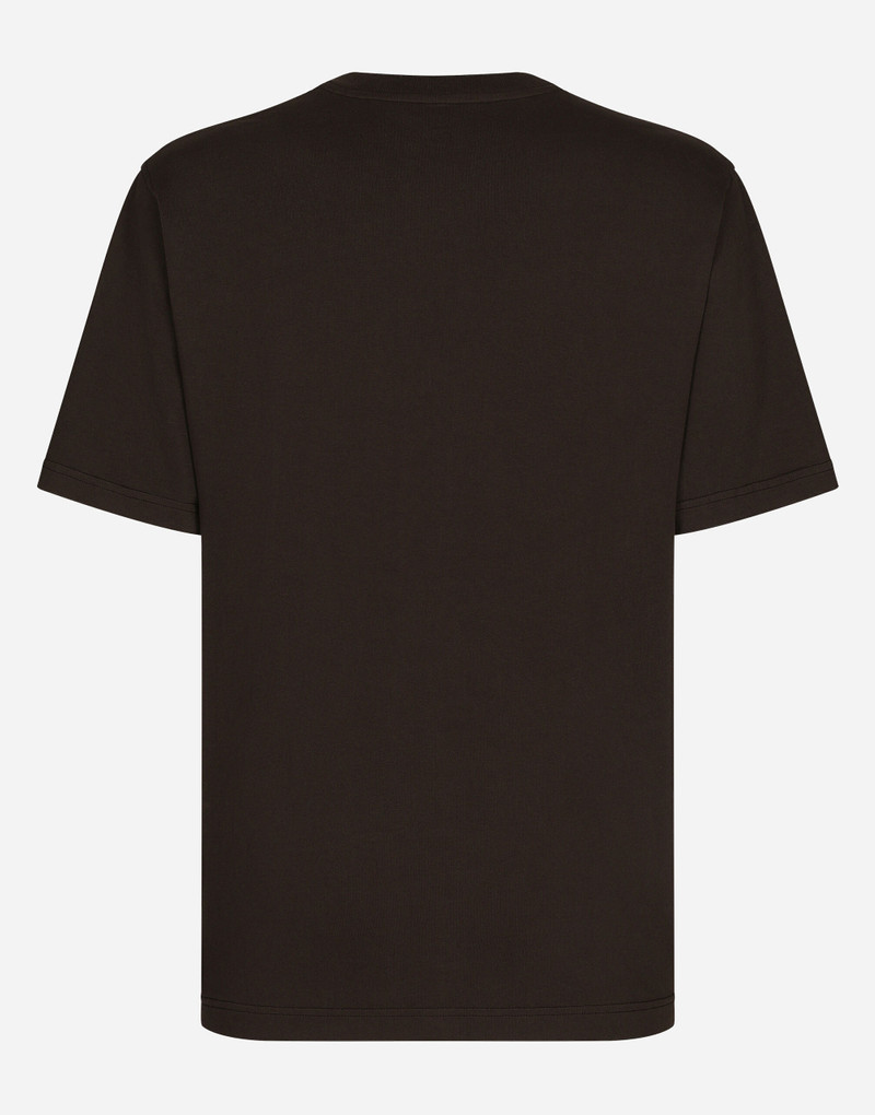 Dolce & Gabbana Cotton T-shirt with leather breast pocket and logo outlook