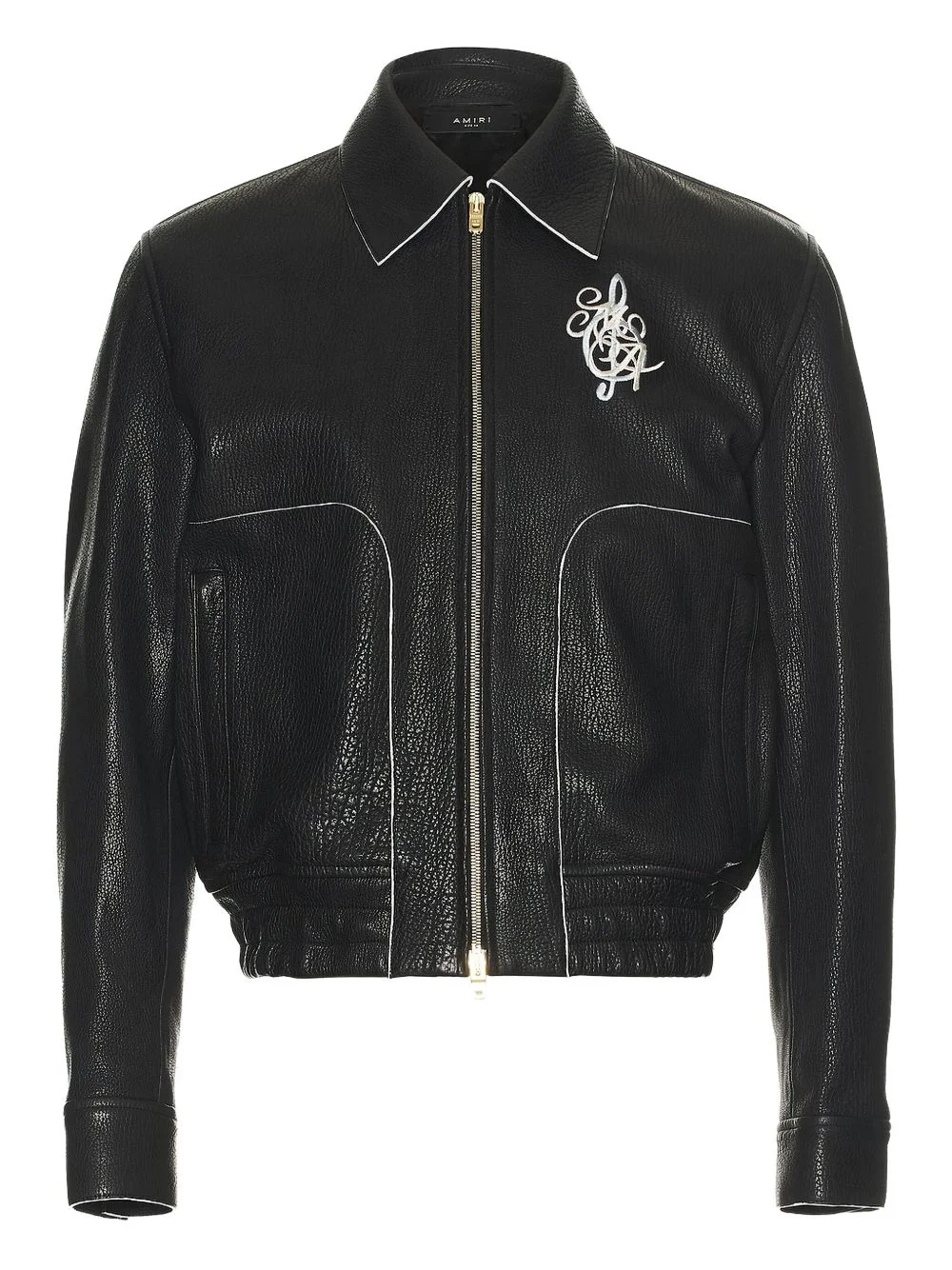 embroidered leather jacket - 1
