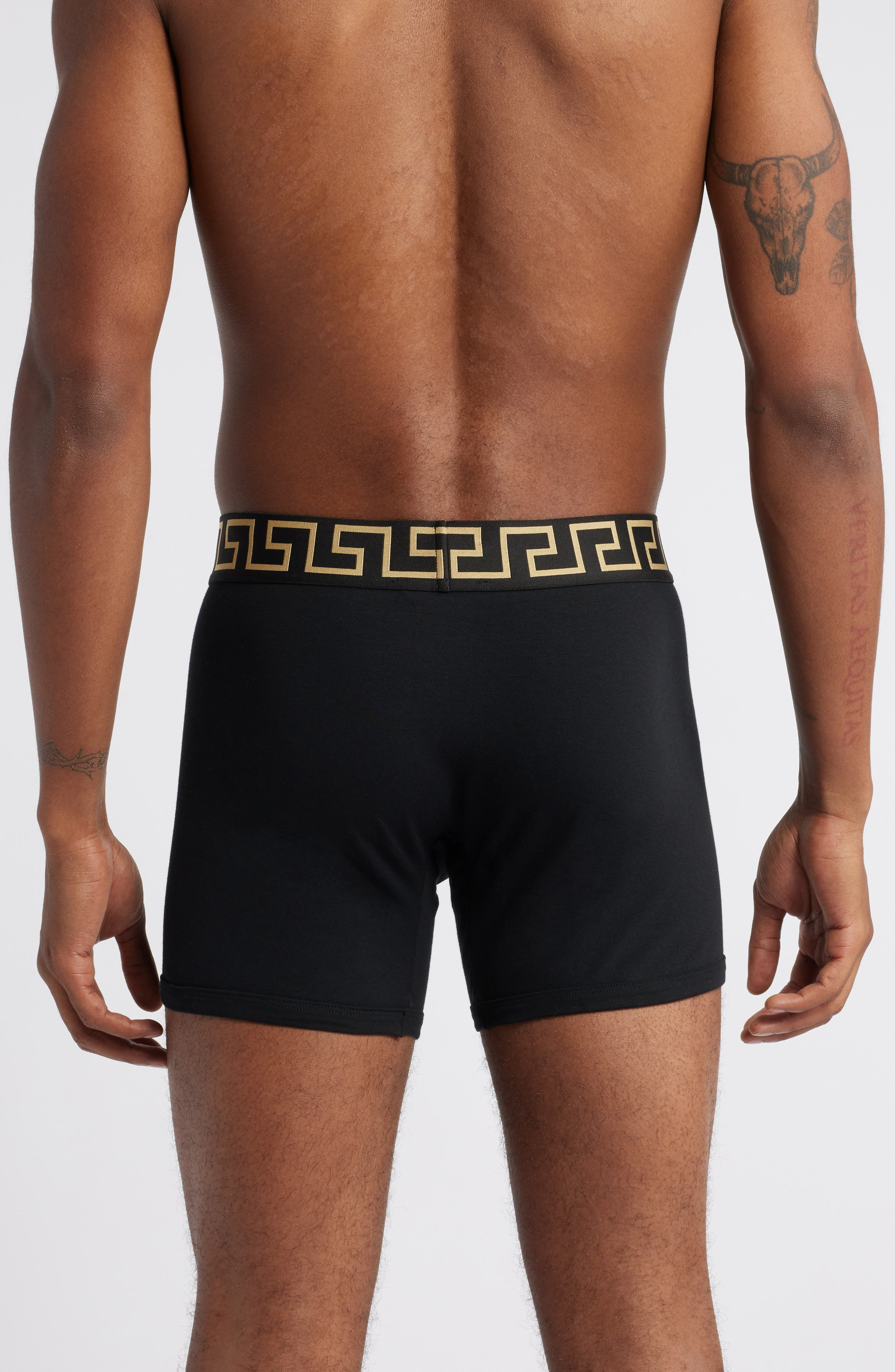 Versace Greek Key Jersey Boxer Briefs in Black Gold Greek Key at Nordstrom - 2