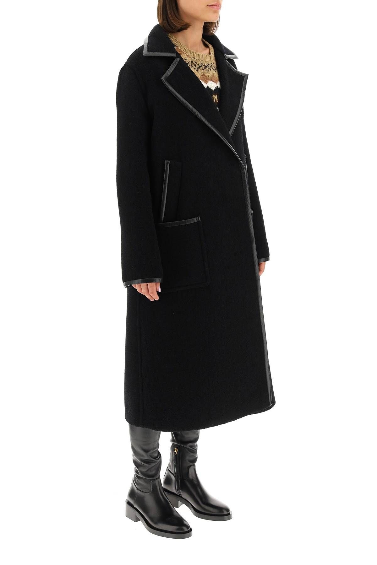 BOUCLE' COAT WITH LEATHER TRIMS - 3