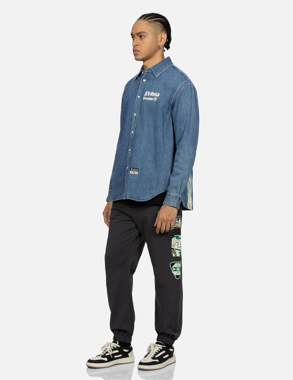 CALLIGRAPHY DAICOCK RELAX FIT DENIM SHIRT - 4