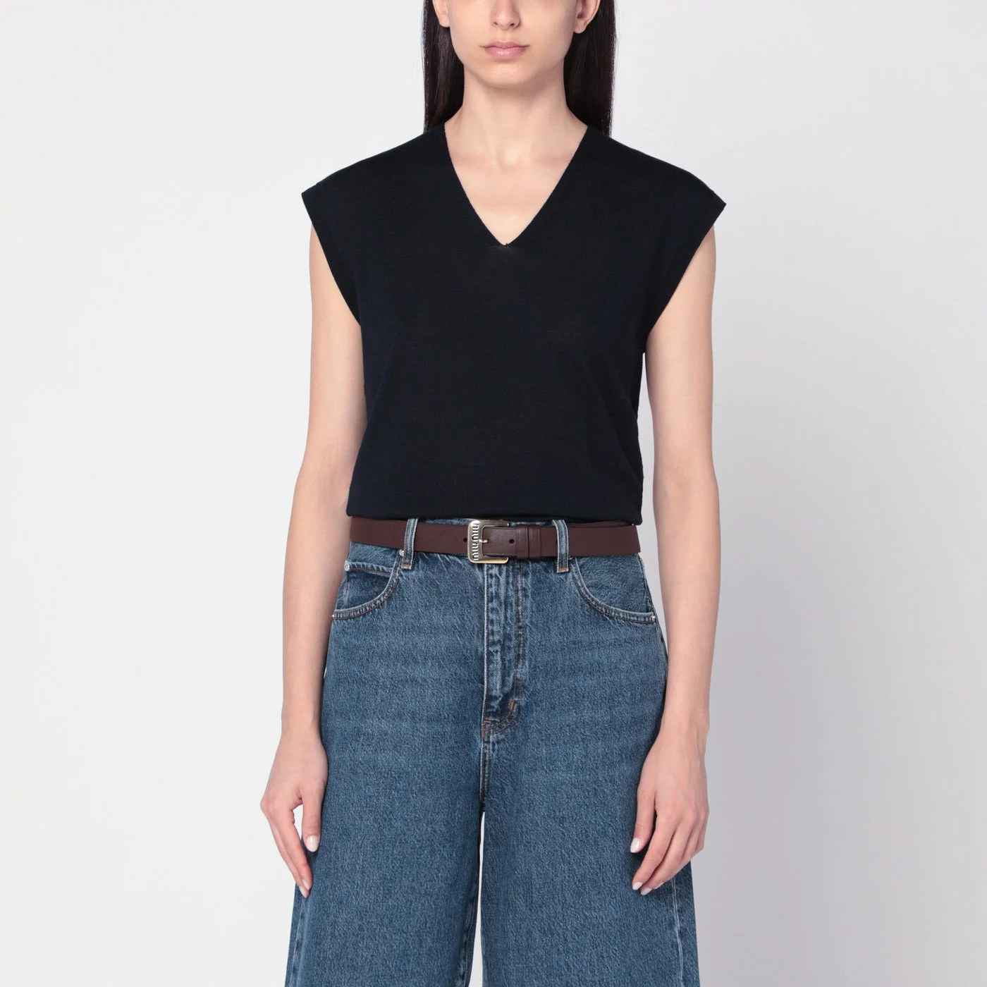 Navy blue wool vest - 1