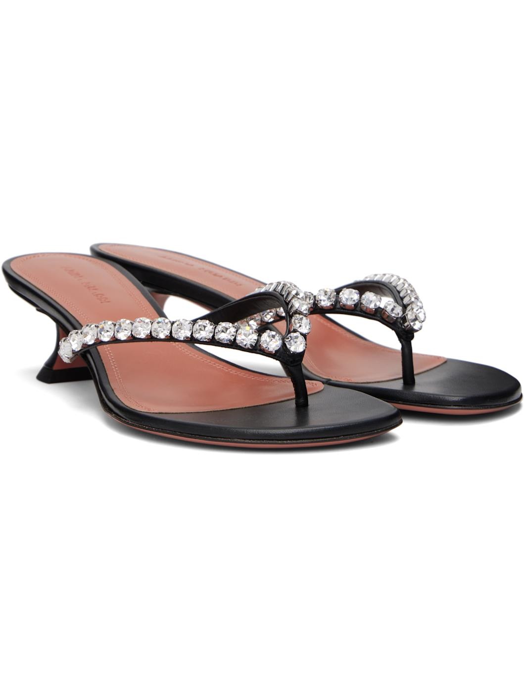 Black Gigi Thong Heeled Sandals - 4