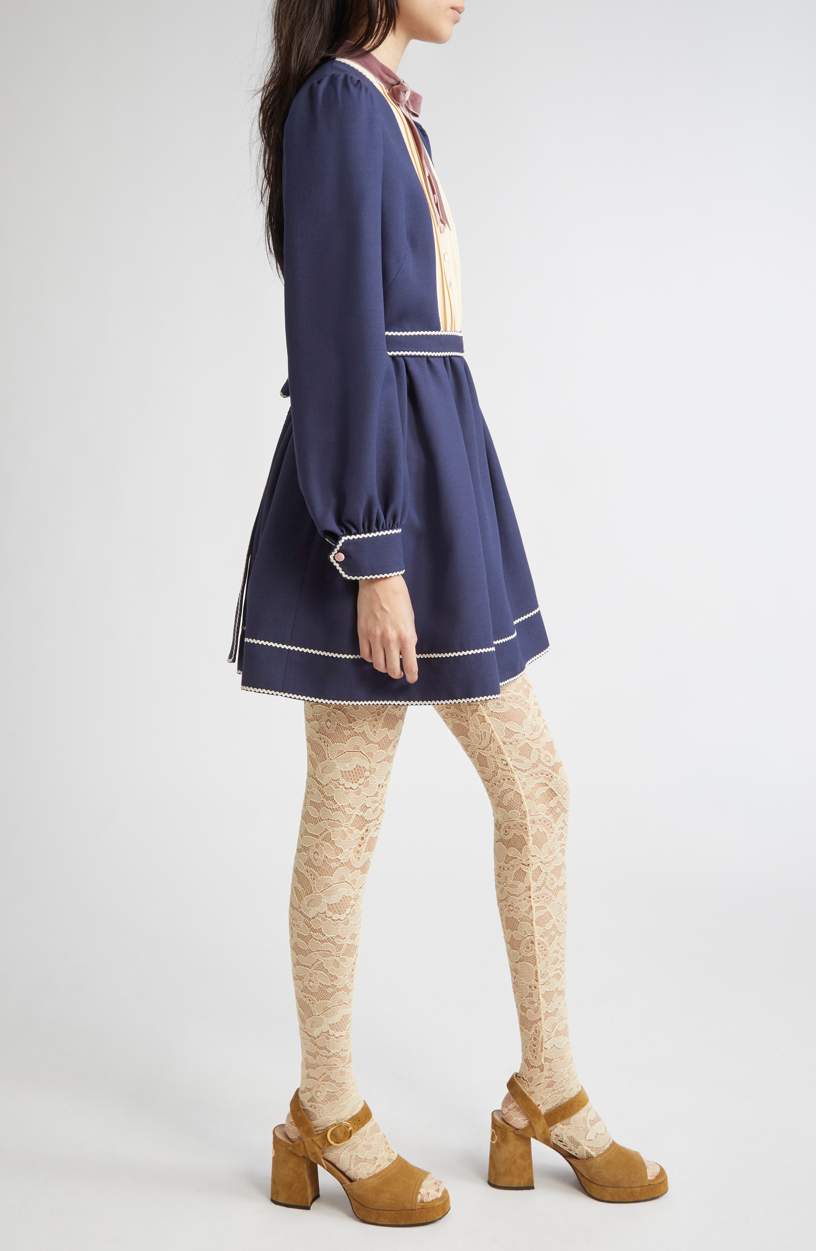 Valentino Garavani Long Sleeve Crepe Couture Minidress in Blue Multi at Nordstrom - 3