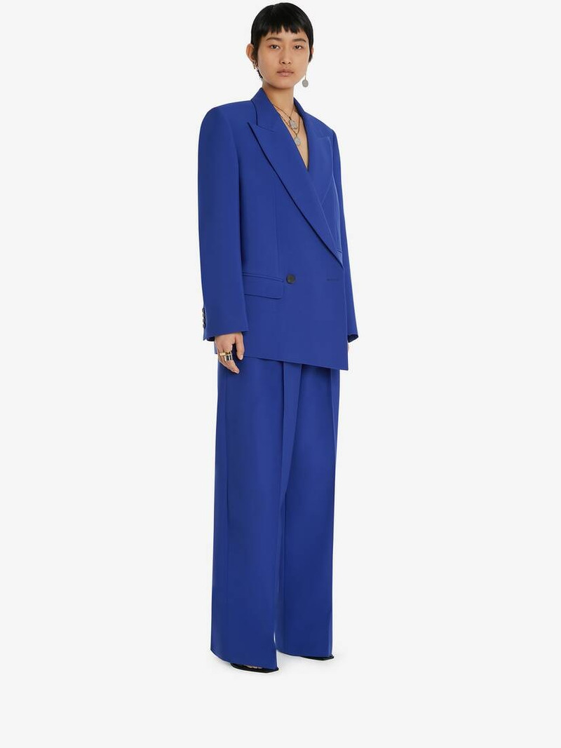 Alexander McQueen Wool Wide Leg Trousers in Electric Blue outlook