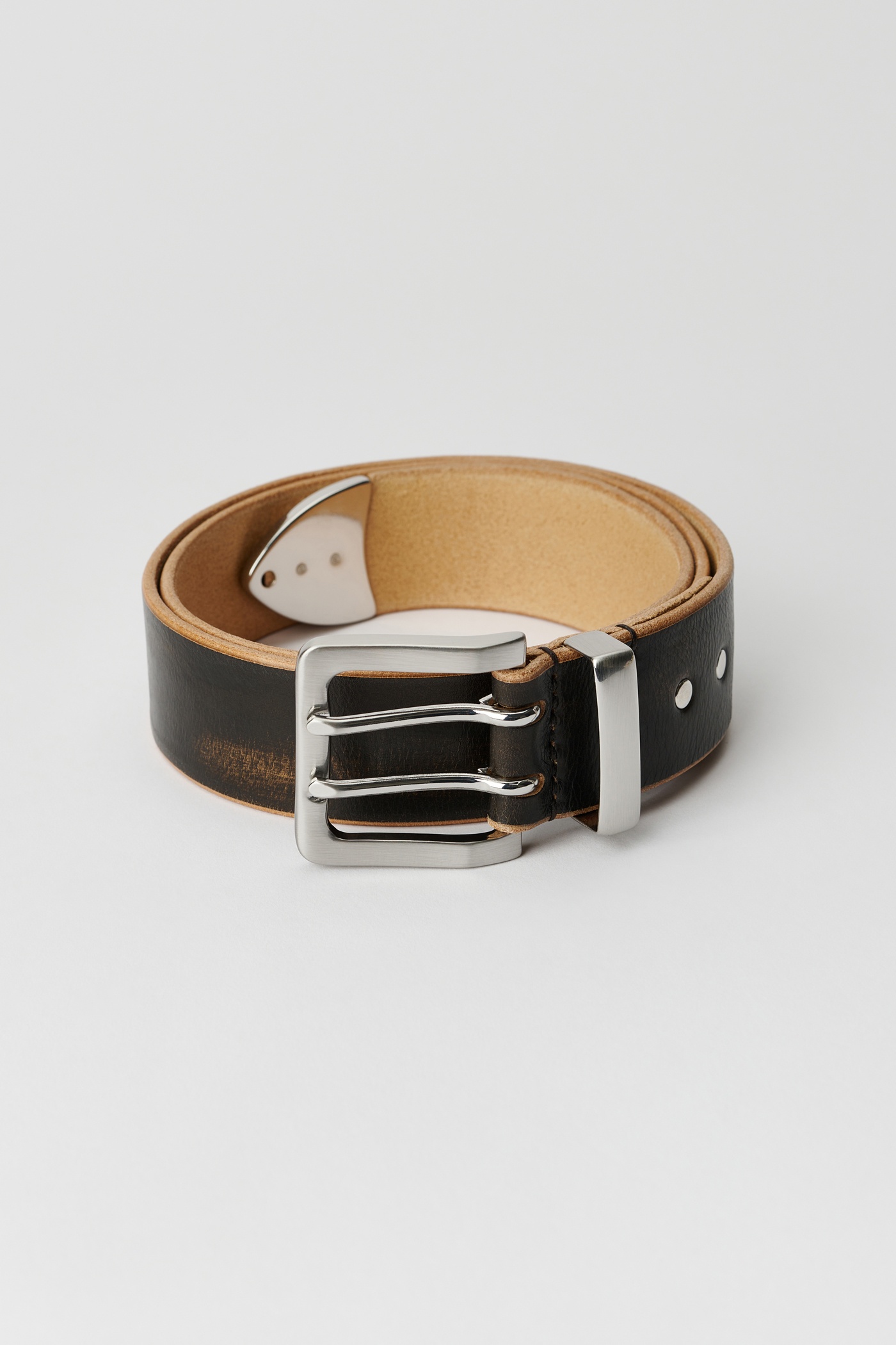 4 cm Double Tongue Belt Black Vintage Leather - 1