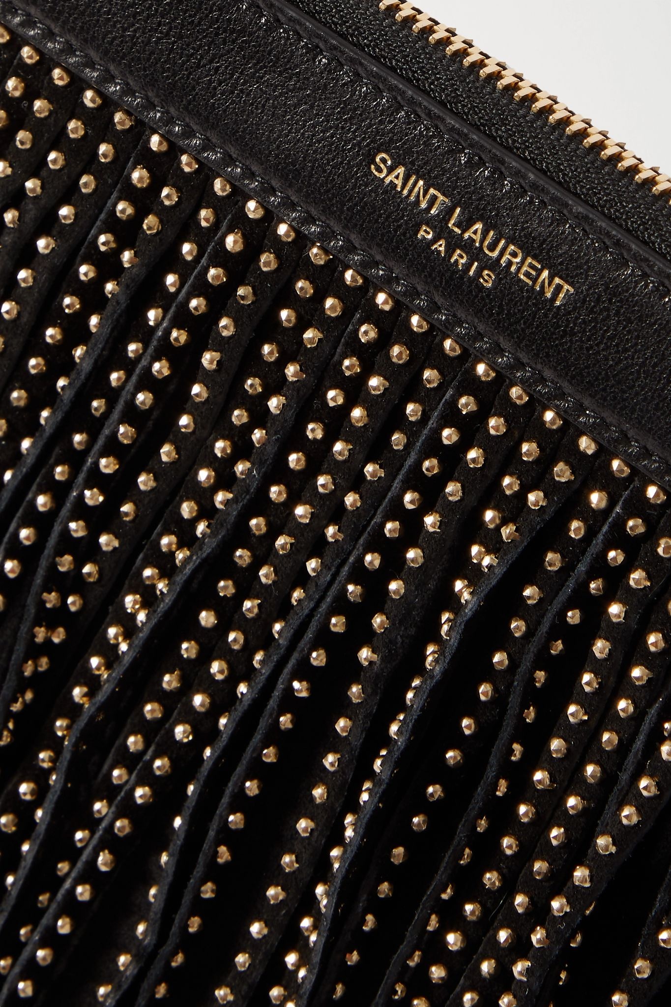 Studded fringed leather and suede pouch - 4