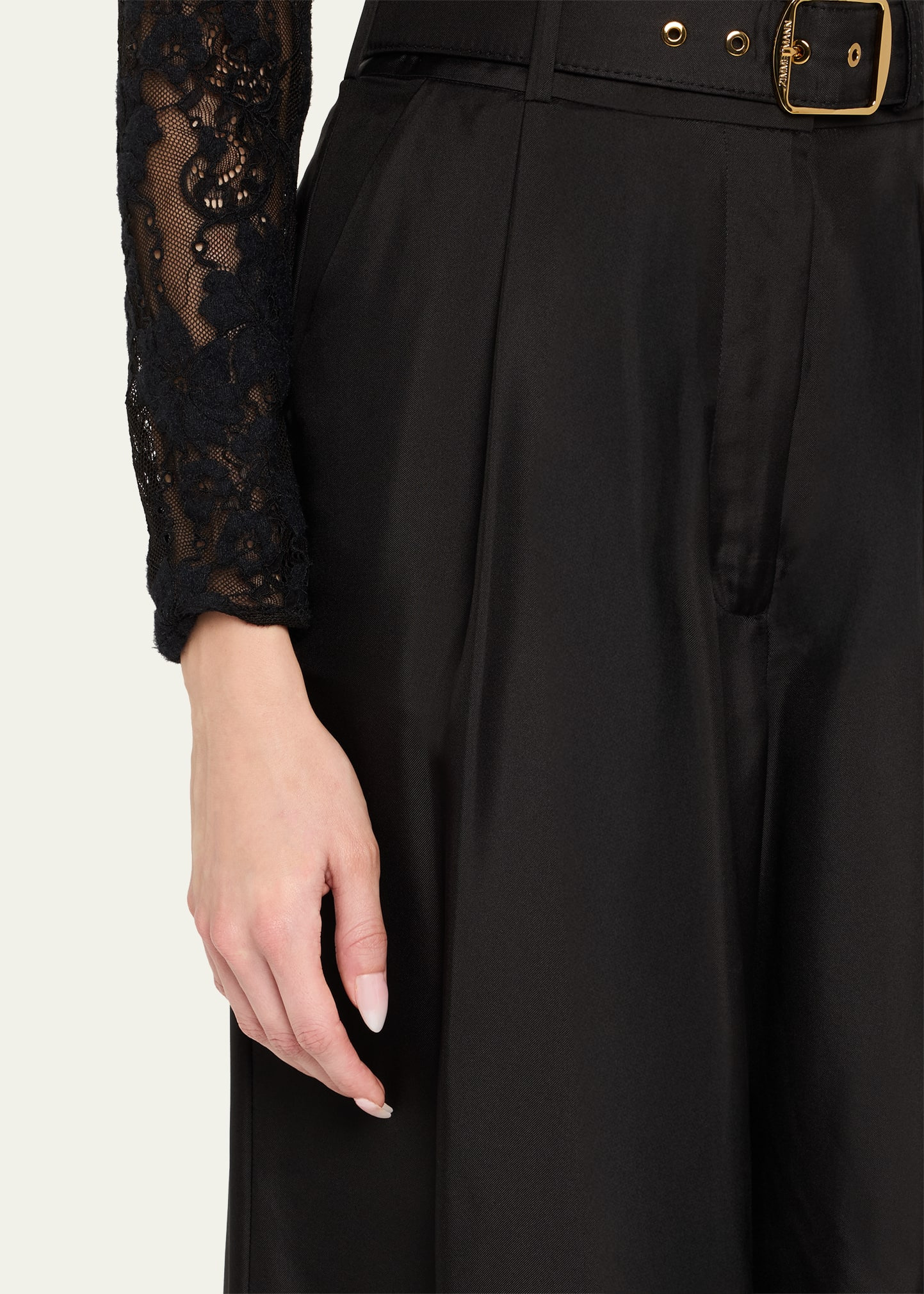 Belted Wide-Leg Silk Pants - 5