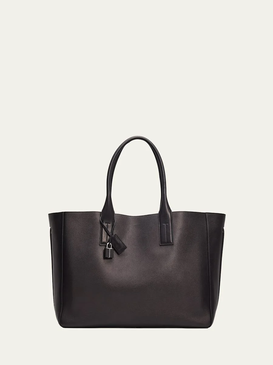 Men's T-Line Grained Leather East-West Tote Bag - 1