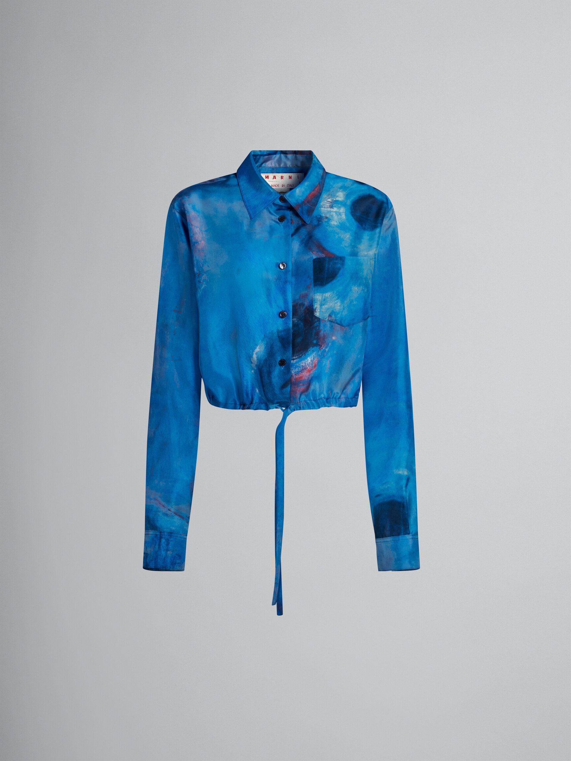 DRAWSTRING SILK SHIRT WITH BUCHI BLU PRINT - 1