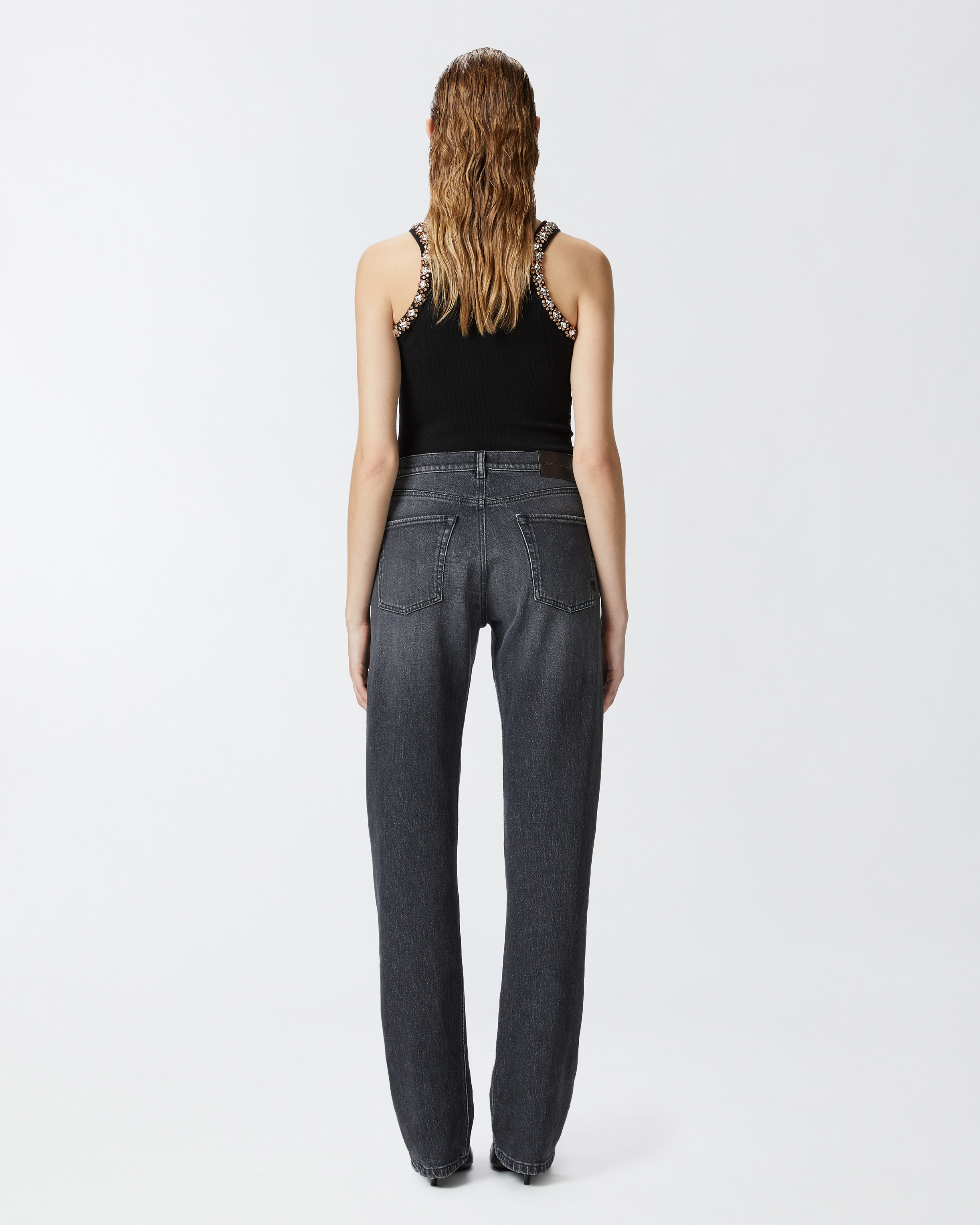 STRAIGHT JEANS IN DARK GREY DENIM - 4